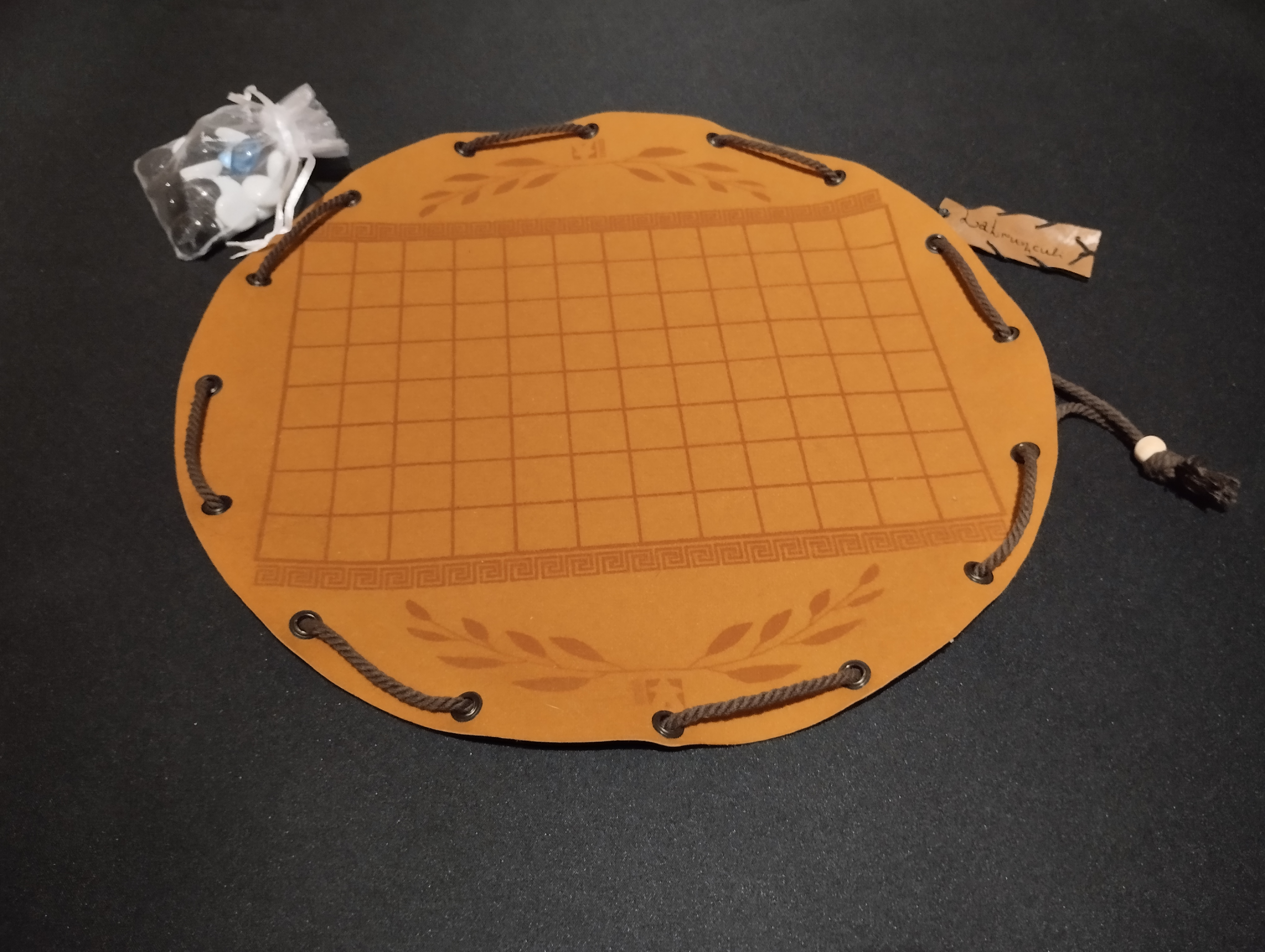 Latrunculi ancient historical Roman board game in faux leather pouch, 35cm, 13.78inch diameter