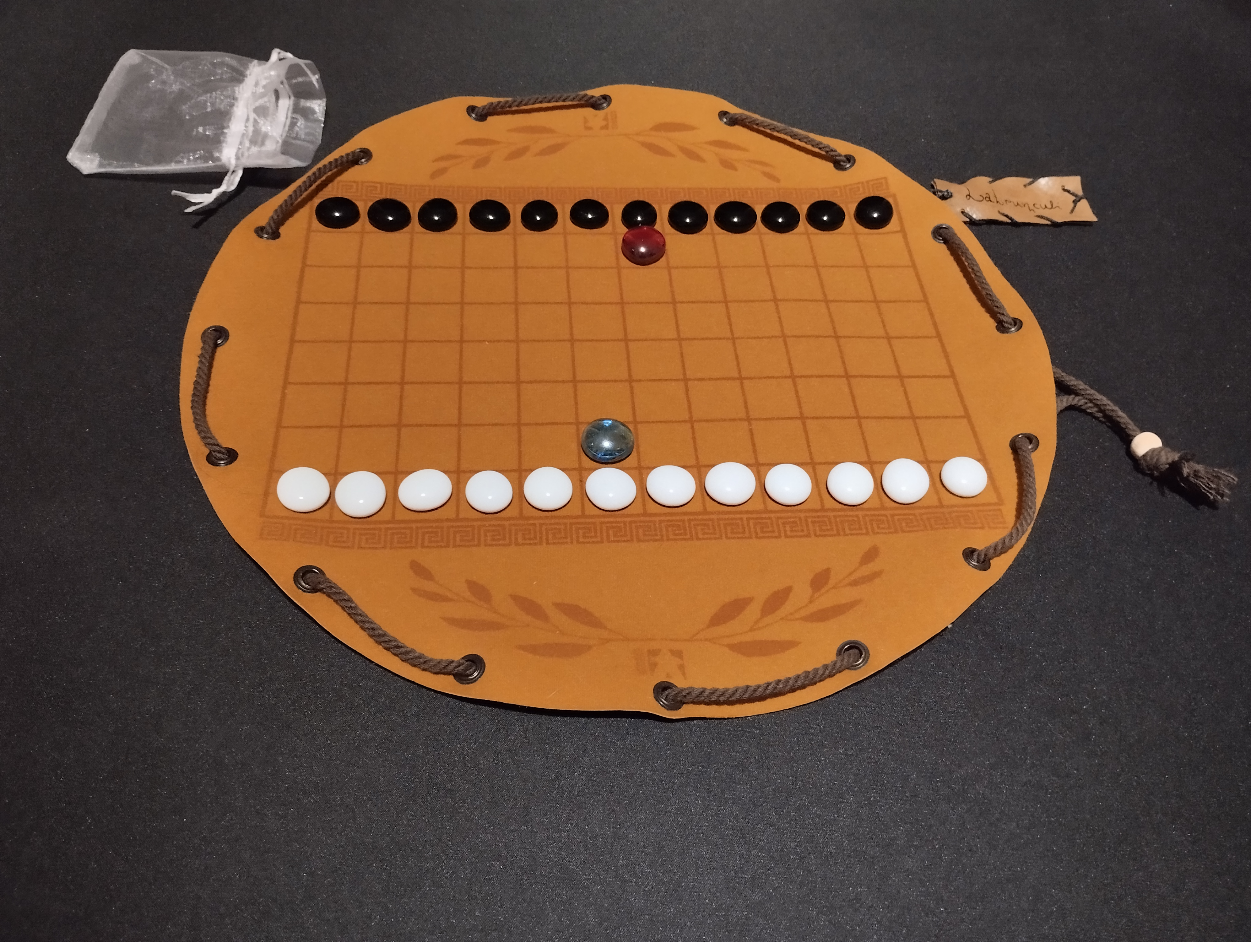 Latrunculi ancient historical Roman board game in faux leather pouch, 35cm, 13.78inch diameter