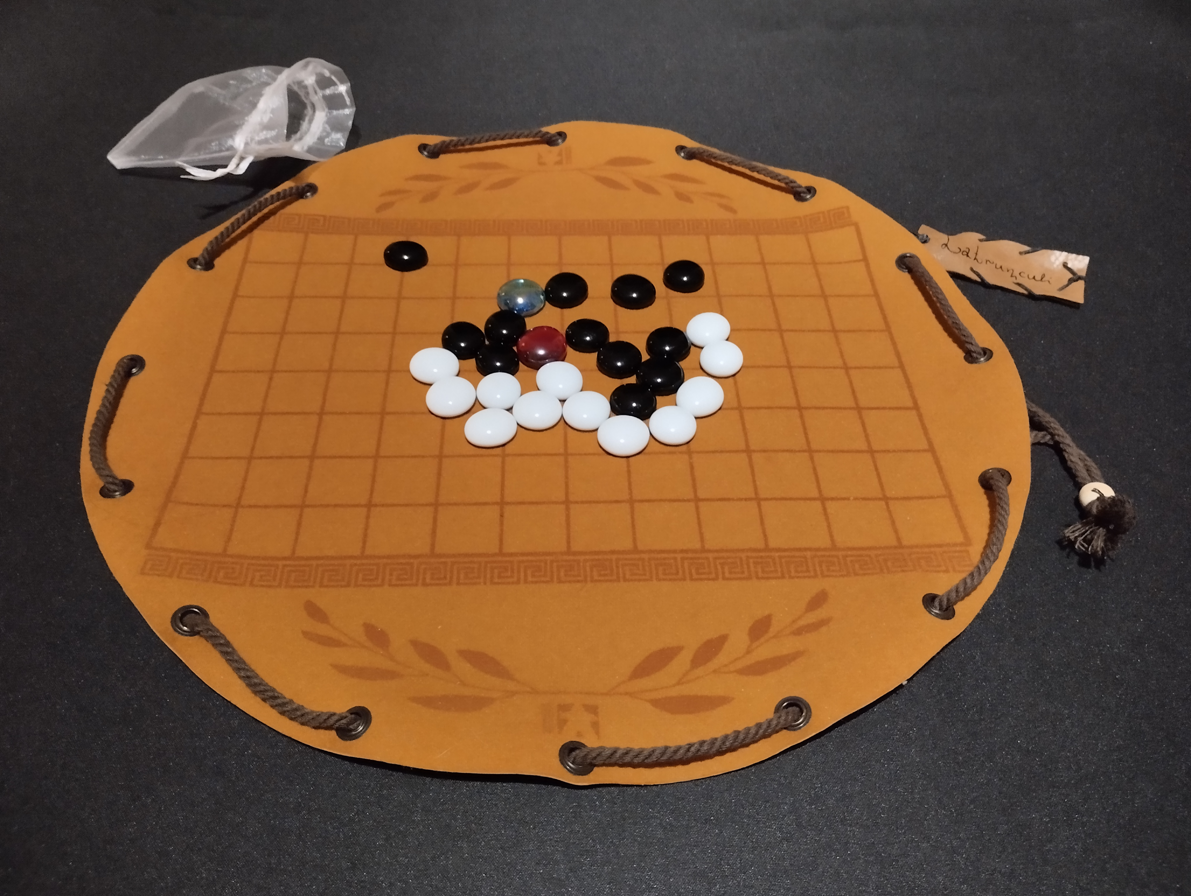 Latrunculi ancient historical Roman board game in faux leather pouch, 35cm, 13.78inch diameter