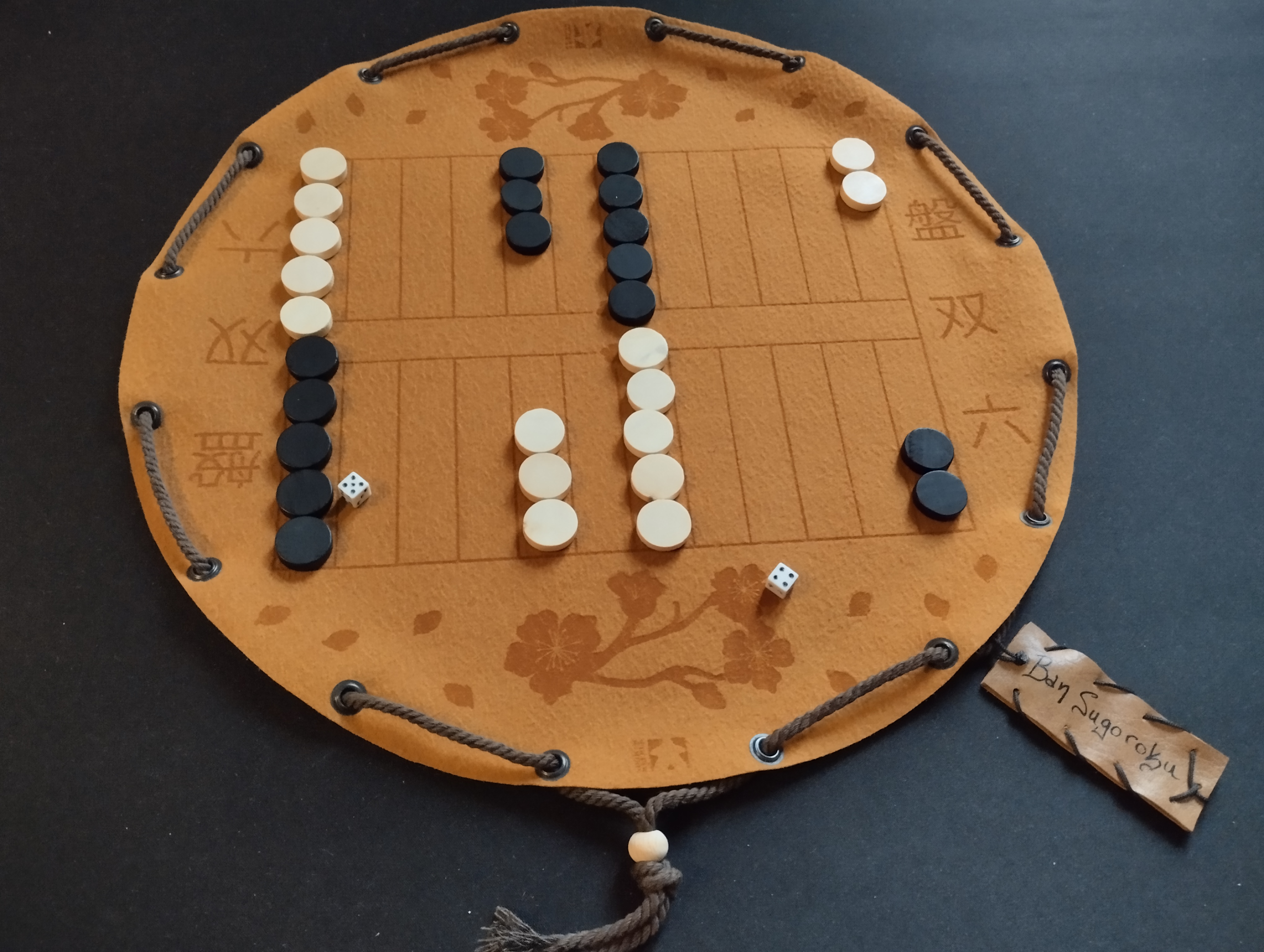 Ban Sugoroku traditional Japanese historical board game in faux leather pouch, 35cm, 13.78inch diameter