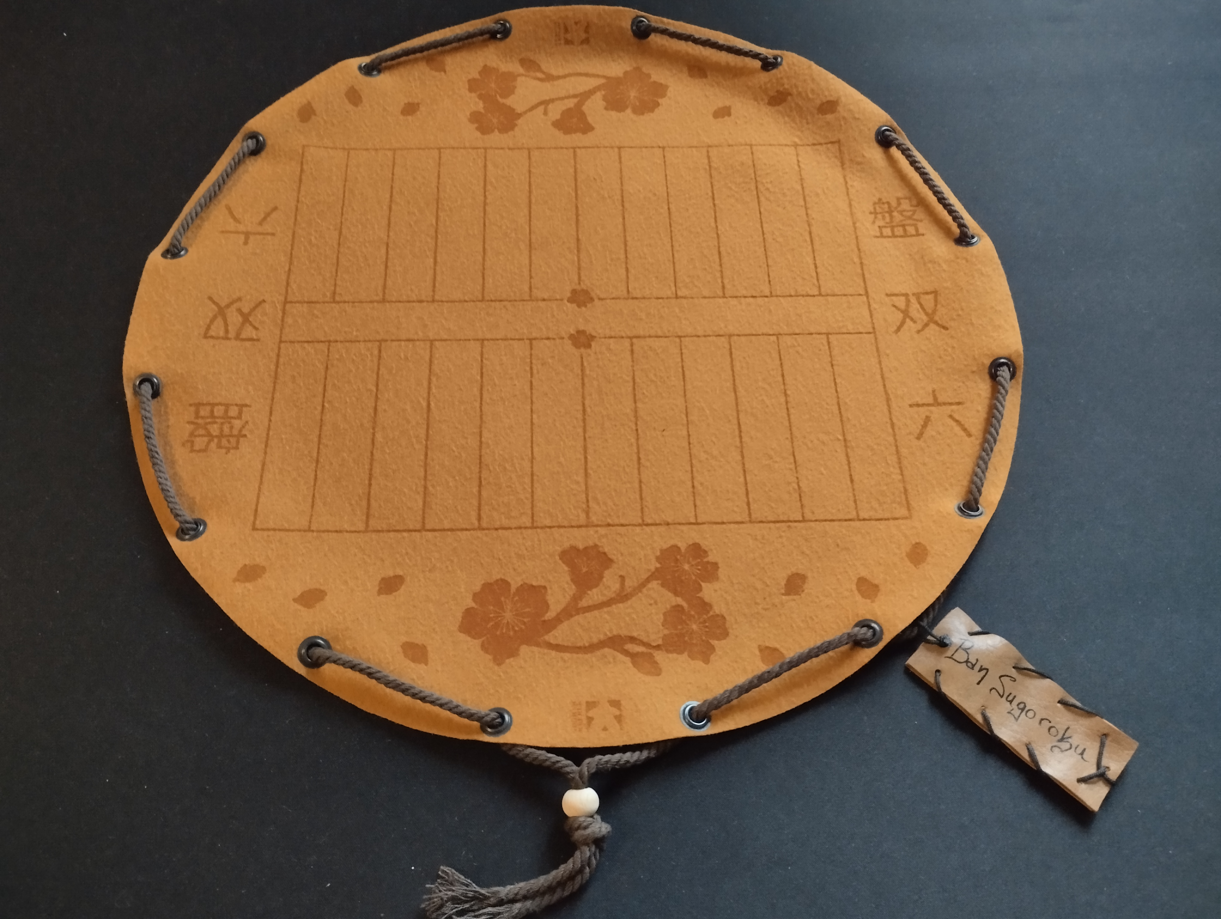 Ban Sugoroku traditional Japanese historical board game in faux leather pouch, 35cm, 13.78inch diameter