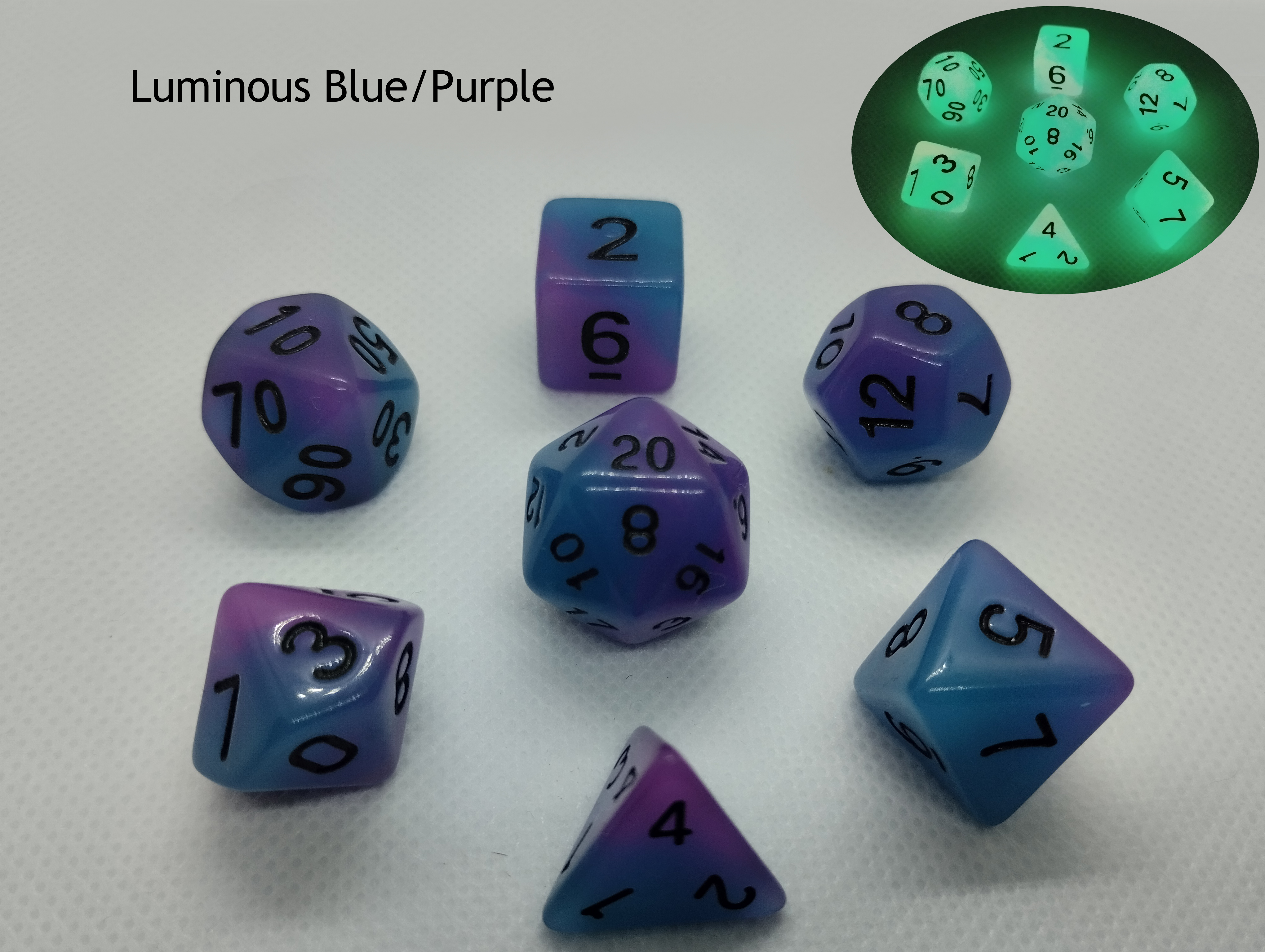 Full set of 7 resin dice dnd rpg d20