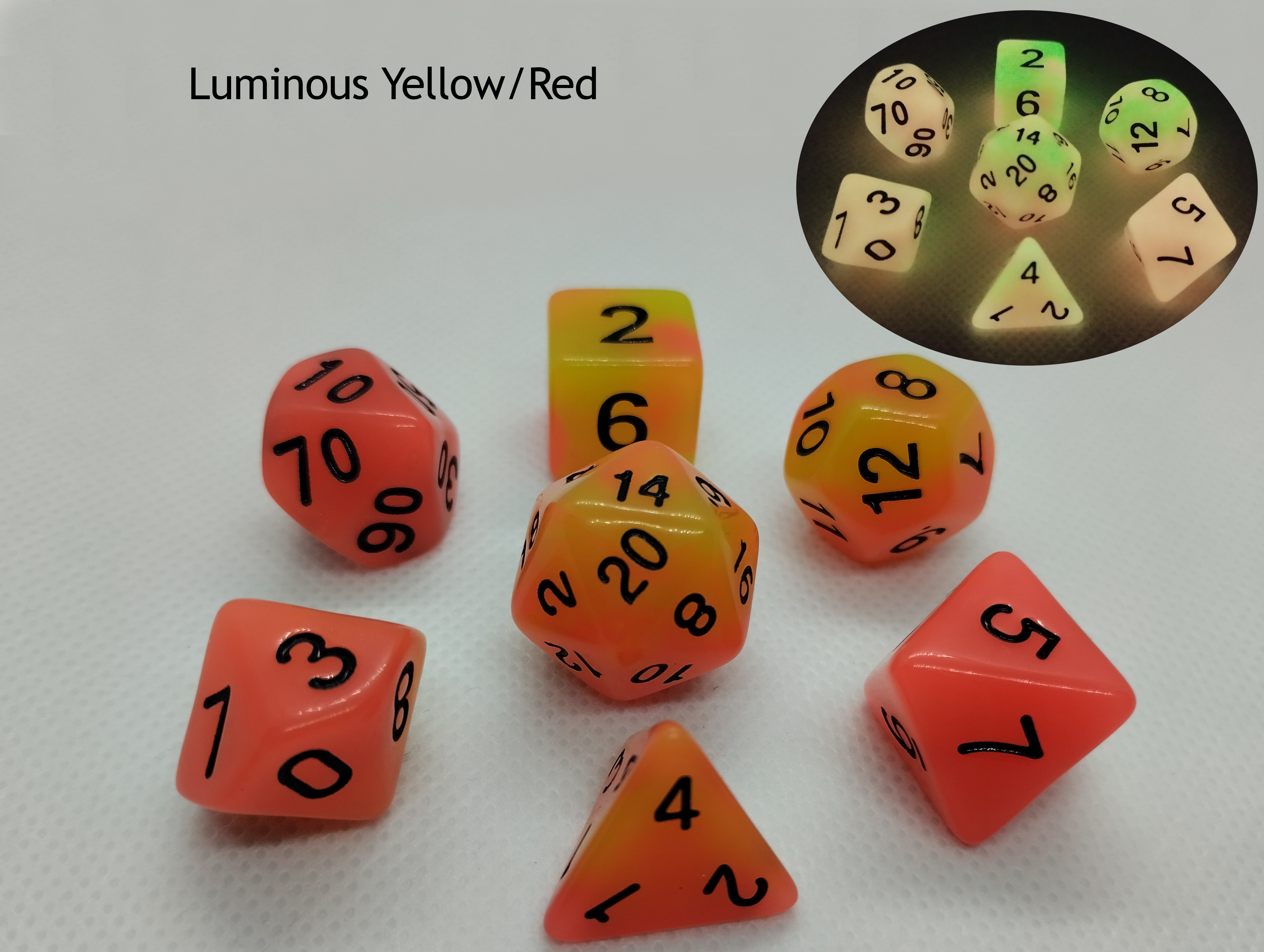 Full set of 7 resin dice dnd rpg d20