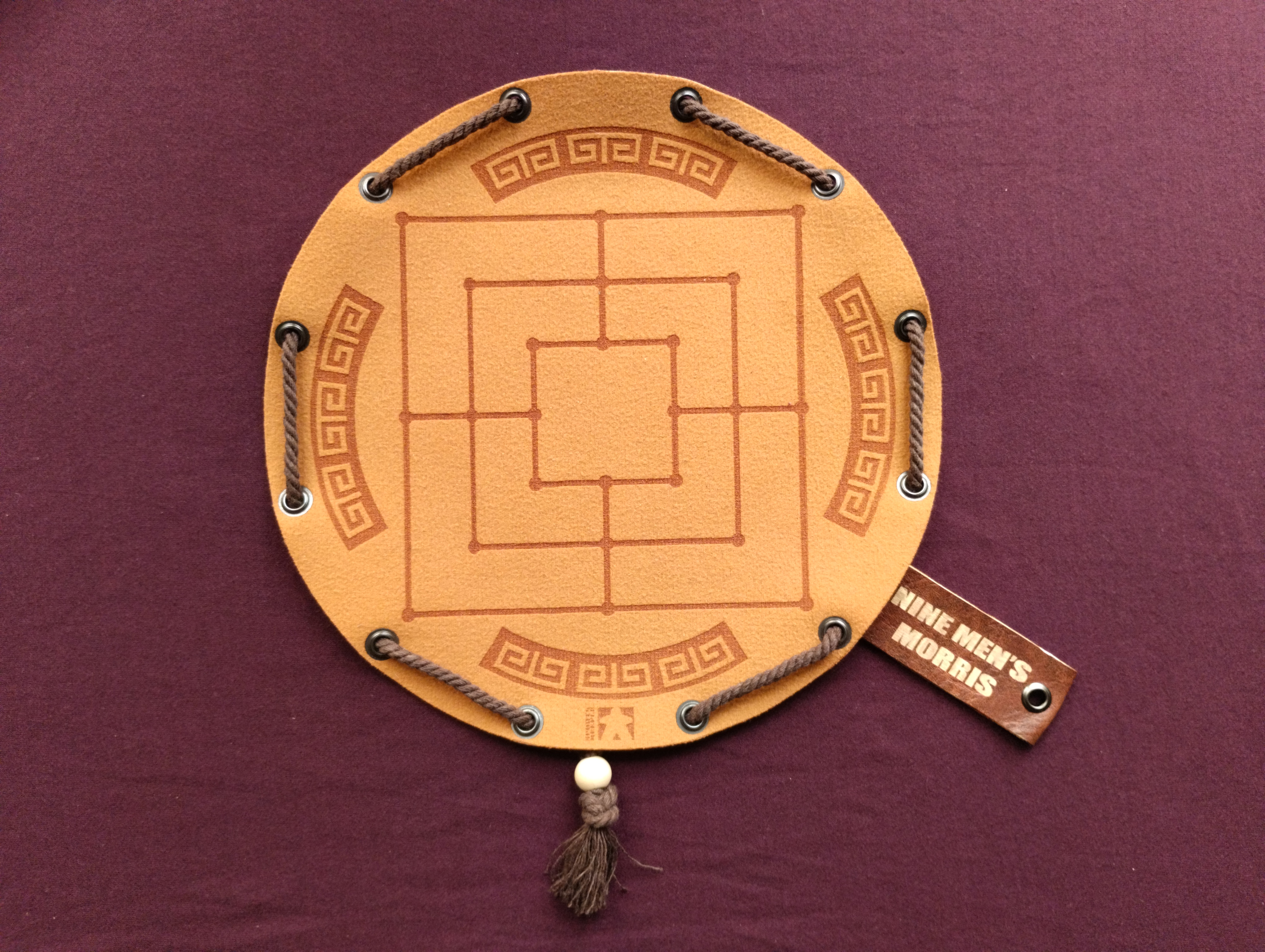Nine Men's Morris ancient historical roman board game in faux leather pouch, mill, travel, portable, LARP, 22.5cm, 8.85inch diameter