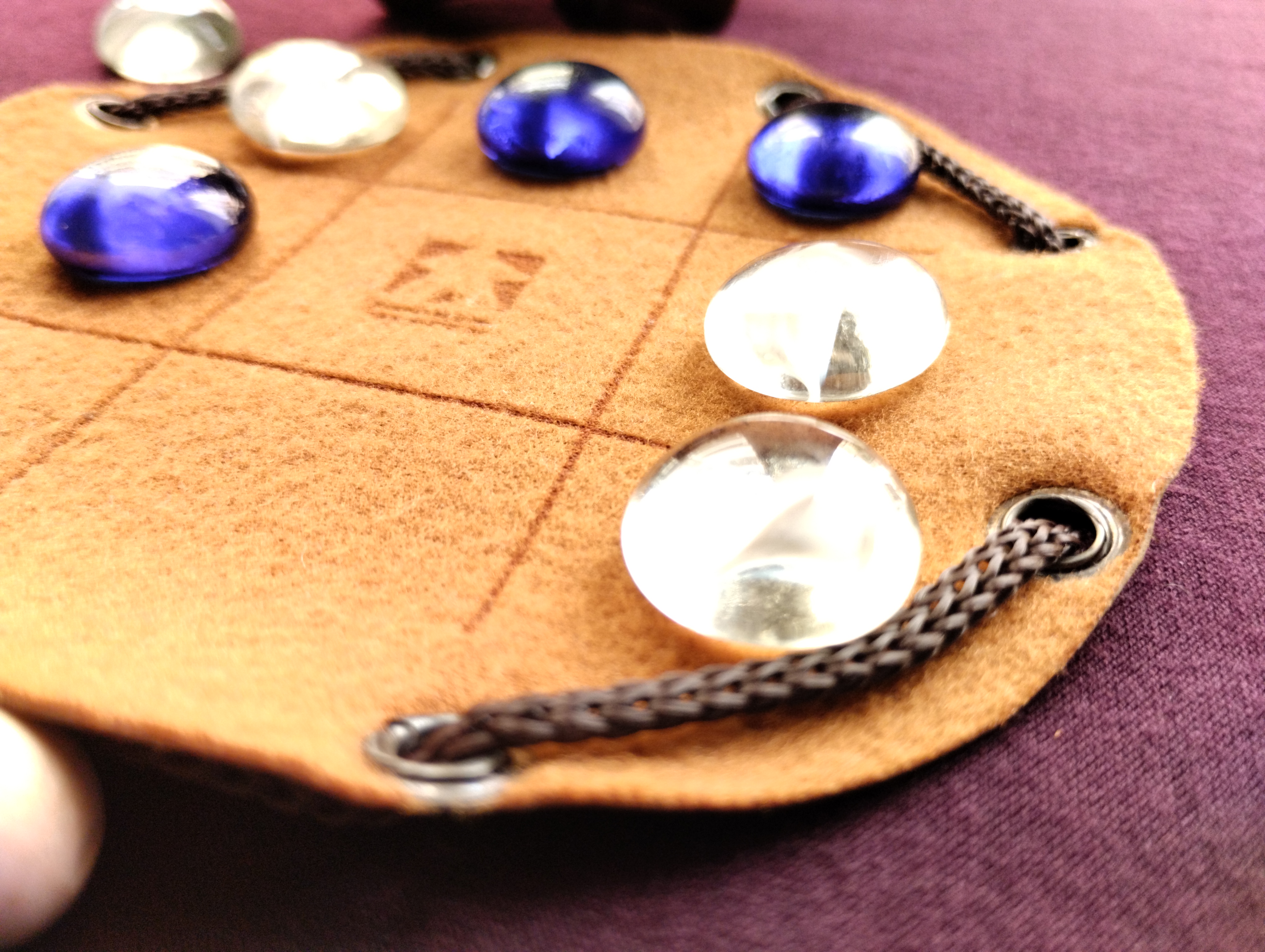 Tic Tac Toe board game in faux leather pouch, 12cm, 4.72inch diameter