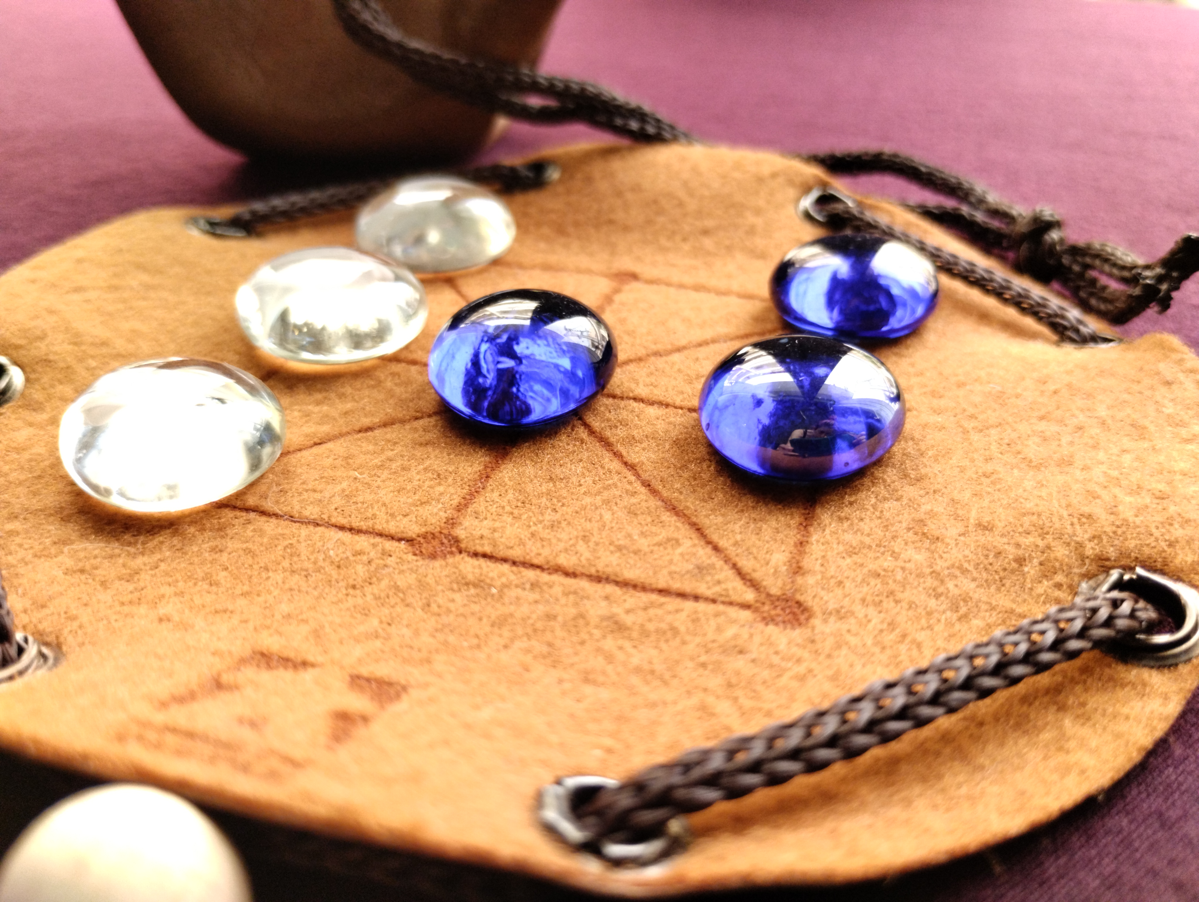 Achi Tapatan Ghana board game in faux leather pouch, 12cm, 4.72inch diameter