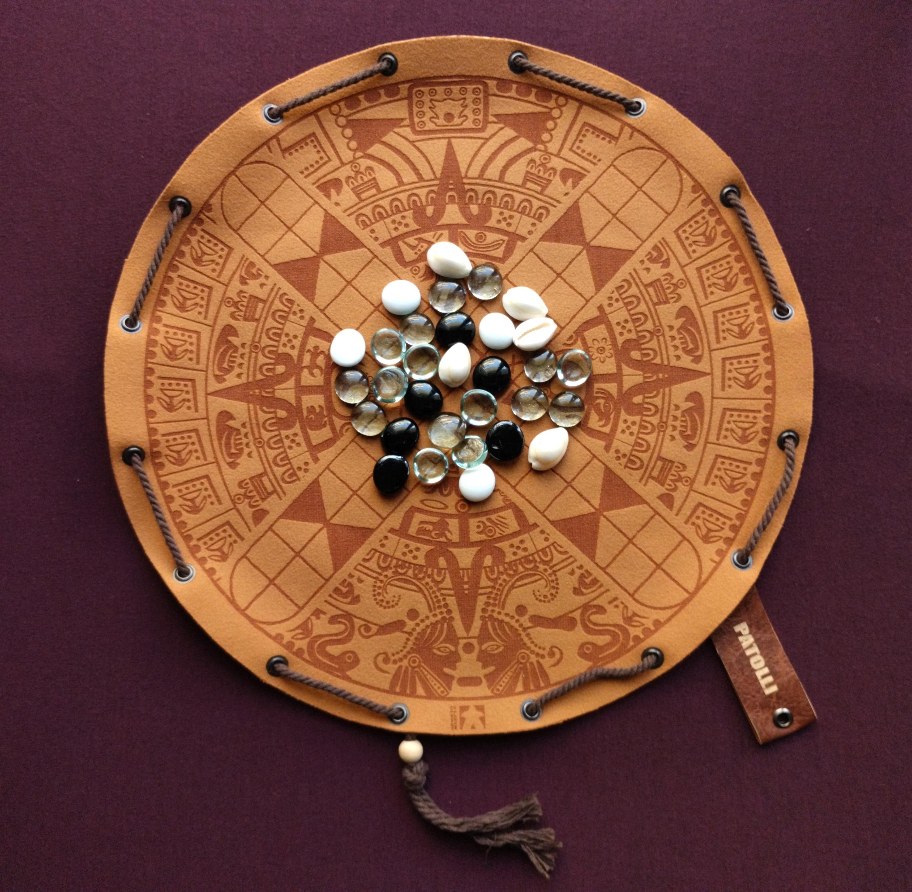 Patolli ancient Mayan historical board game in faux leather pouch, 35cm, 13.78inch diameter
