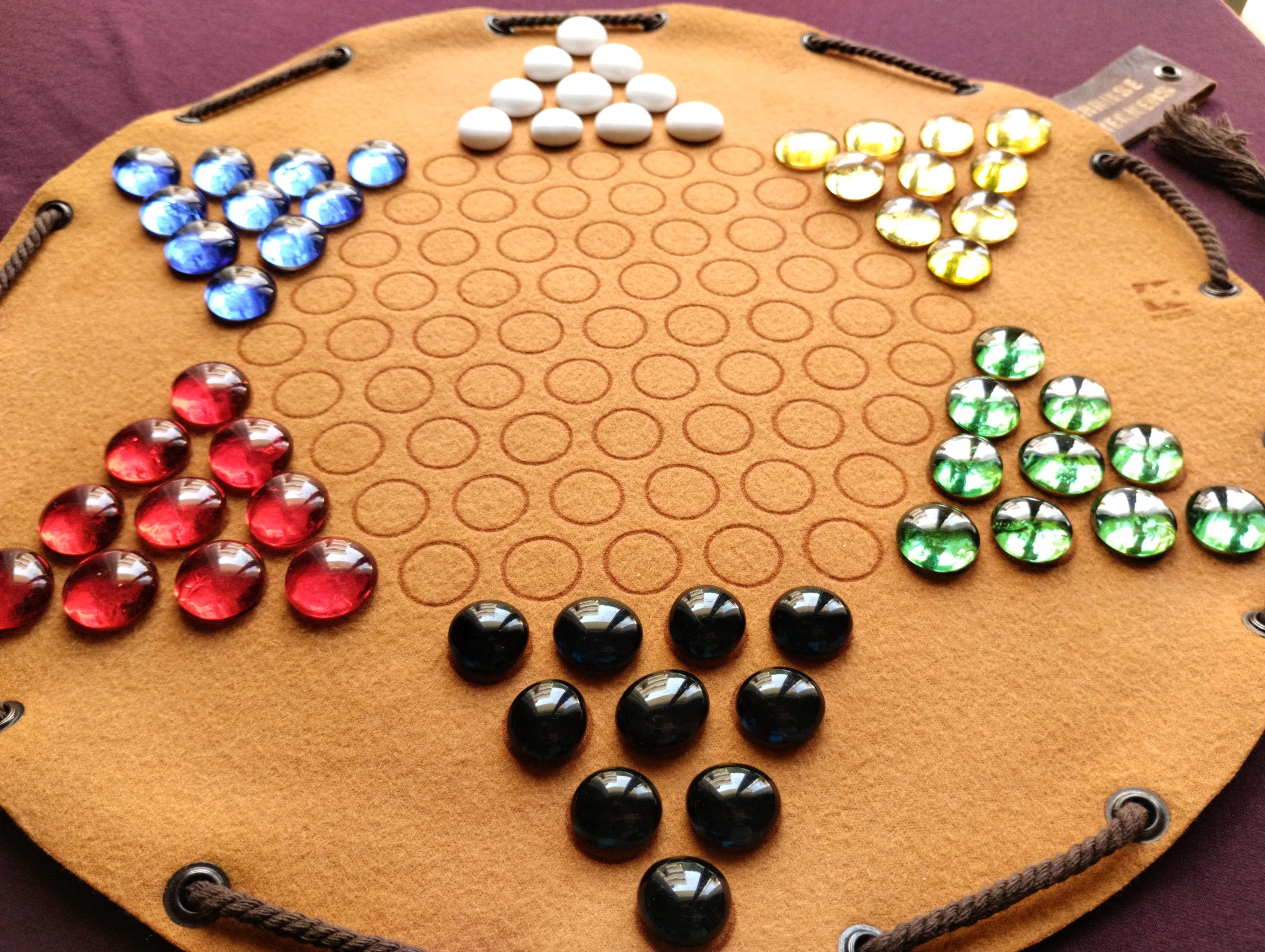 Chinese Checkers board game in faux leather pouch, Stern Halma 35cm, 13.78inch diameter
