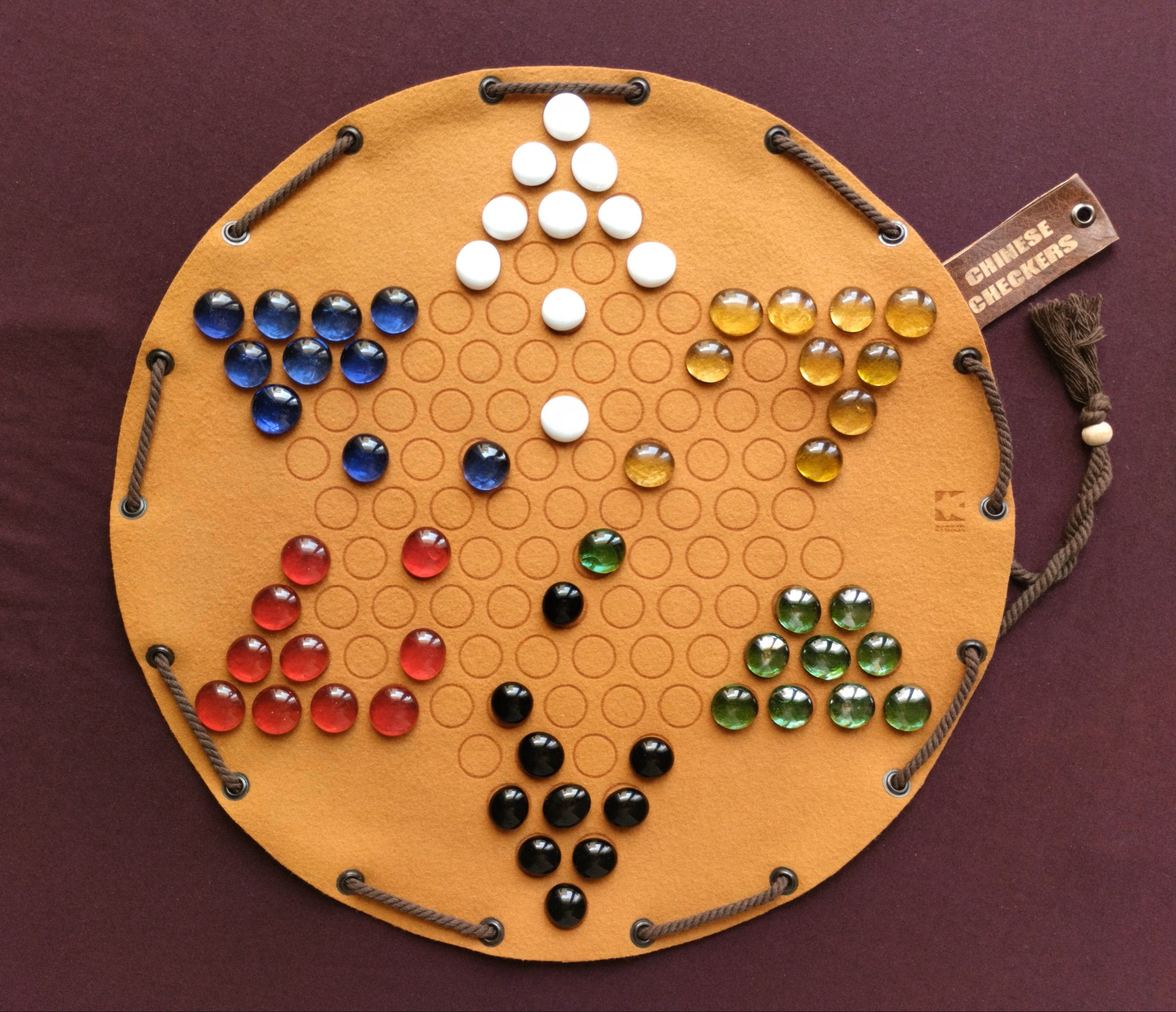 Chinese Checkers board game in faux leather pouch, Stern Halma 35cm, 13.78inch diameter