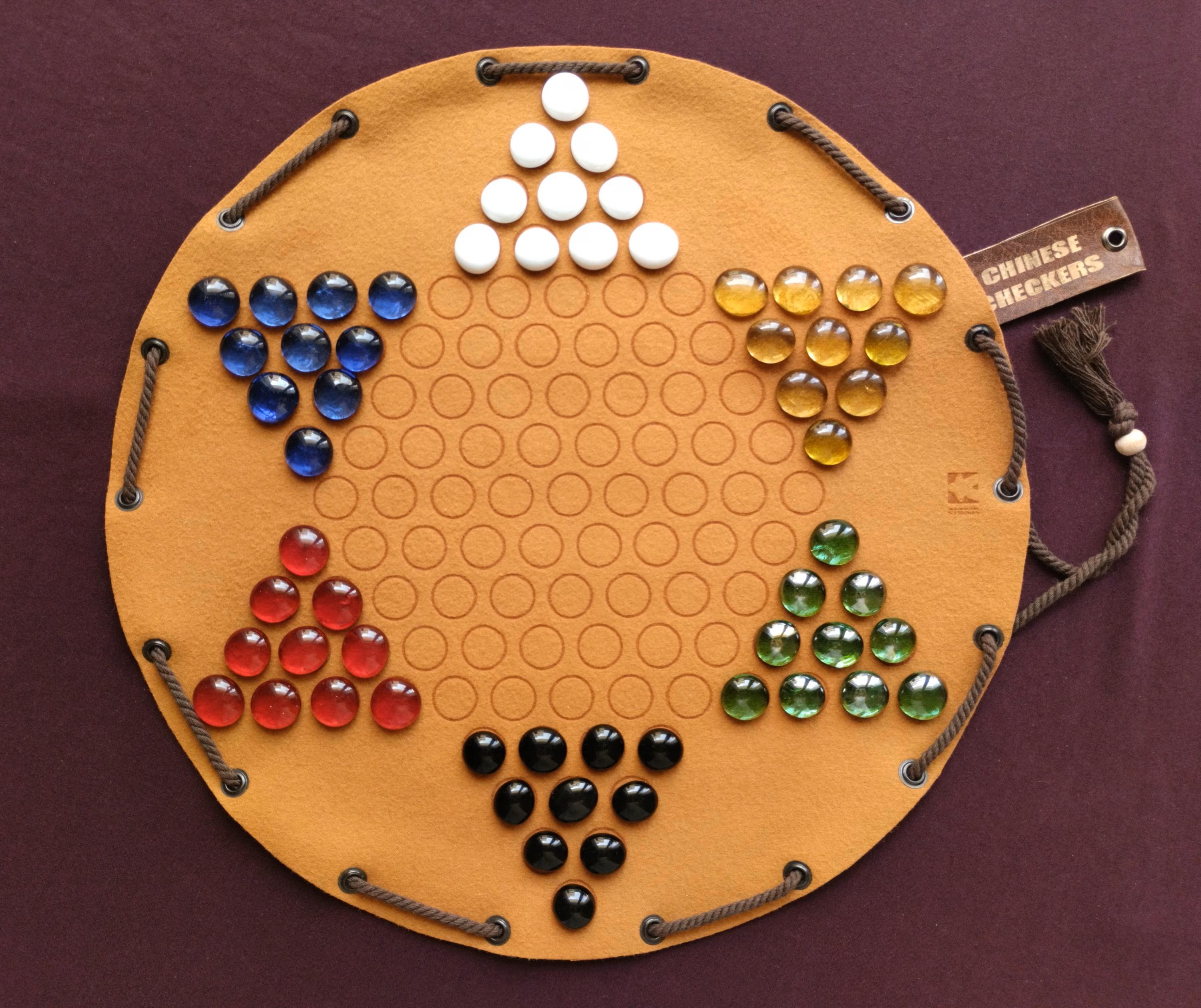 Chinese Checkers board game in faux leather pouch, Stern Halma 35cm, 13.78inch diameter