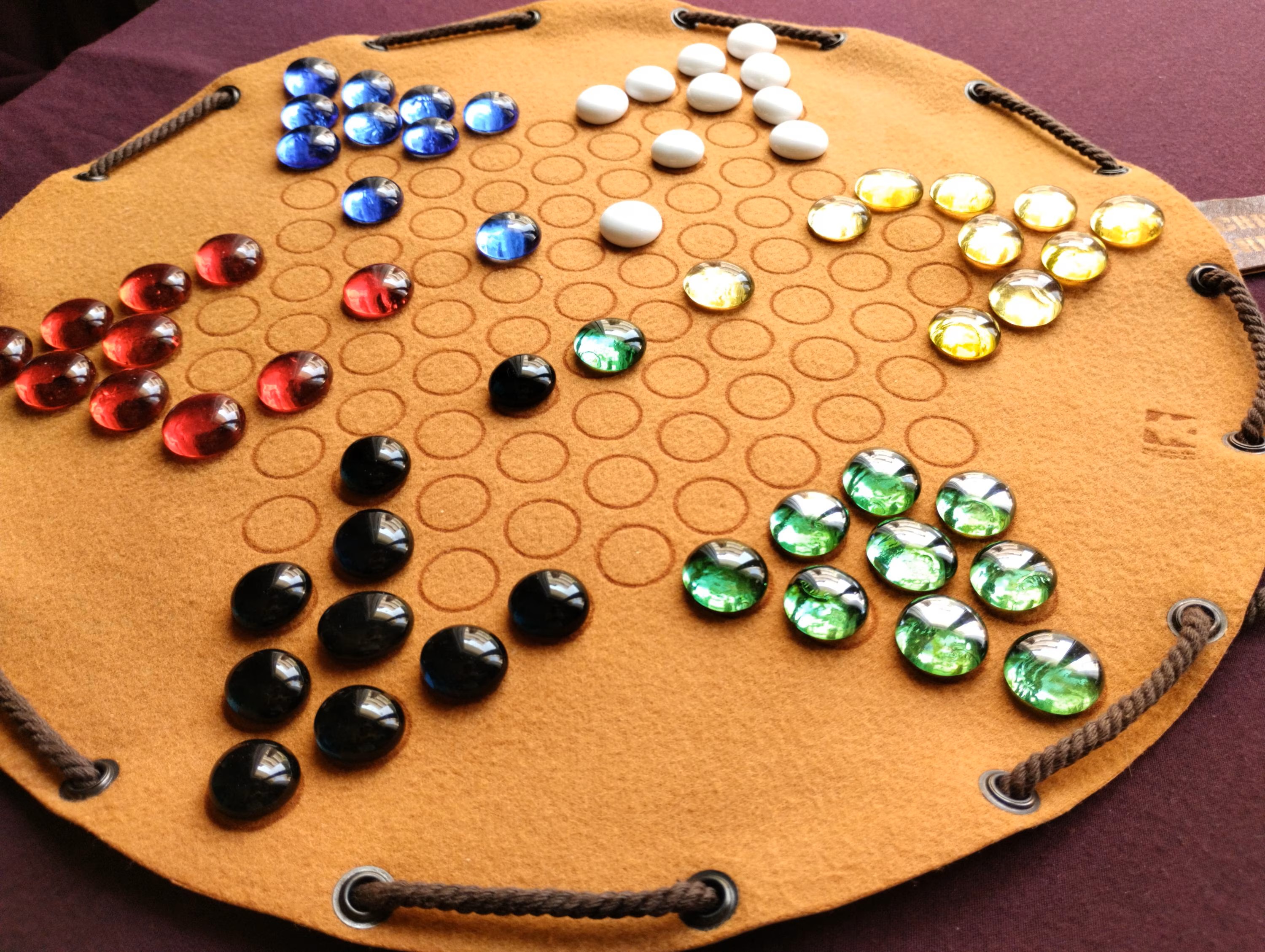 Chinese Checkers board game in faux leather pouch, Stern Halma 35cm, 13.78inch diameter