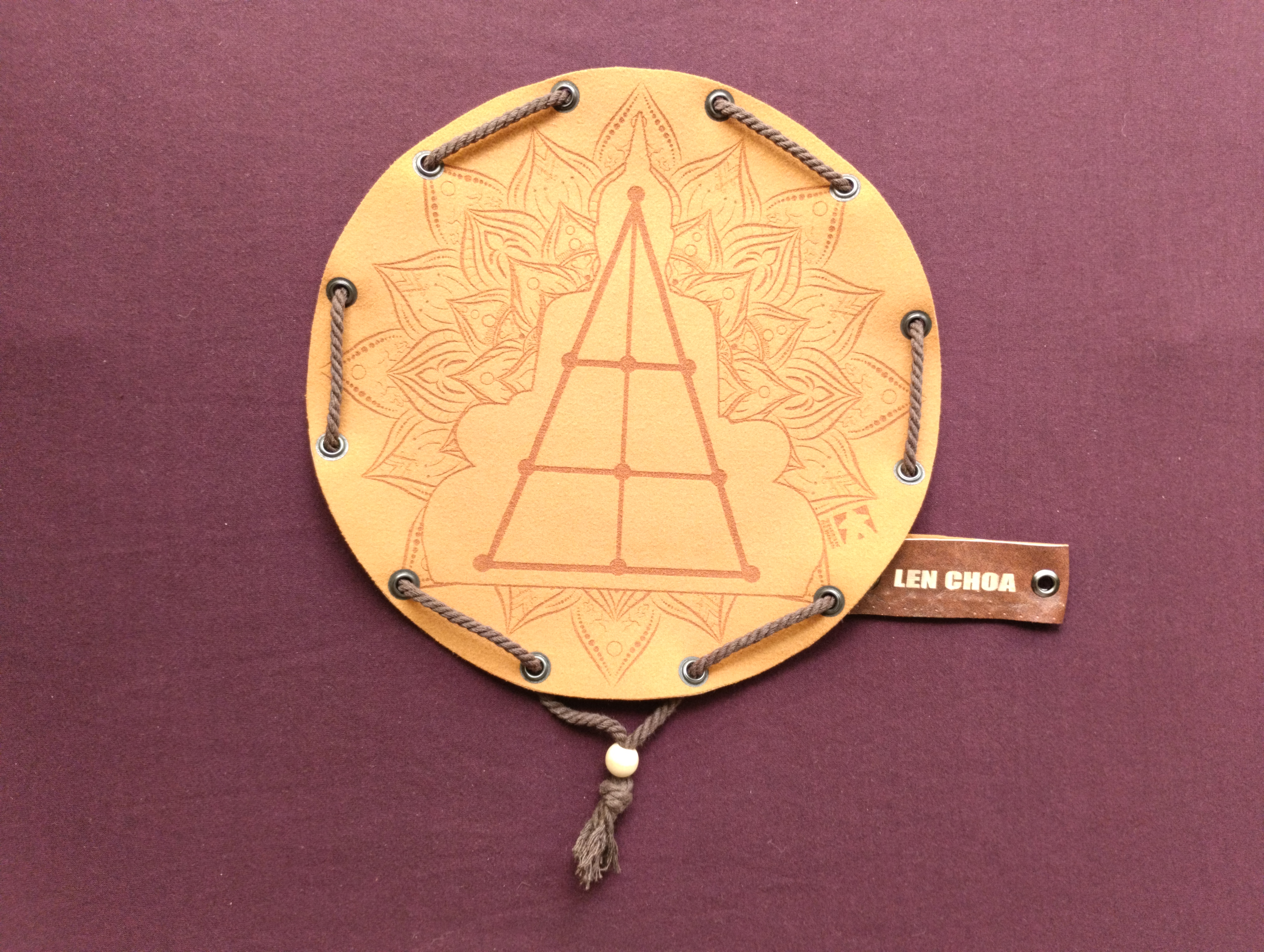 Len Choa Thailand ancient historic board game in faux leather pouch, 22.5cm, 8.85inch diameter