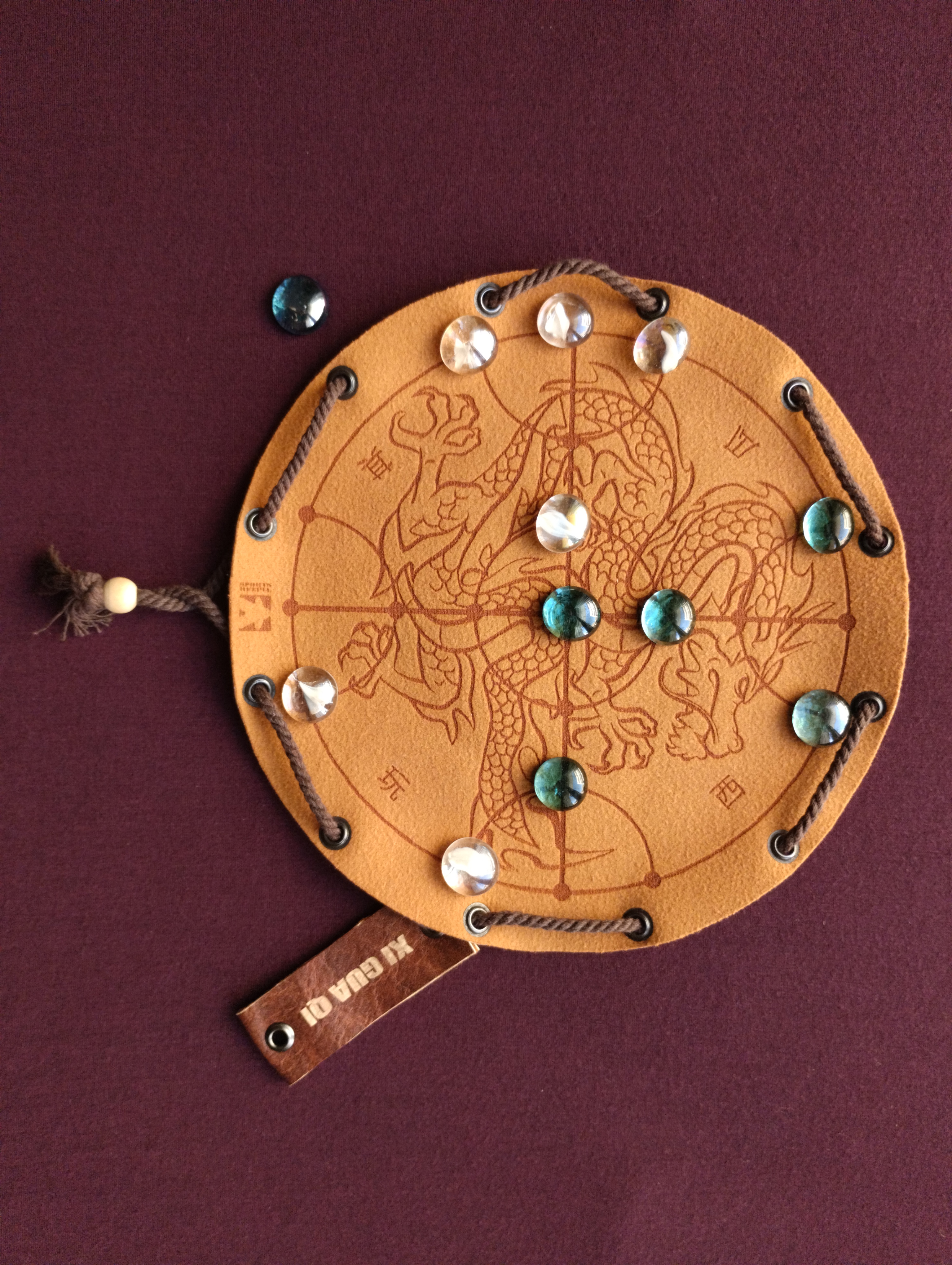 Xi Gua Qi Watermelon chess chinese ancient historic board game in faux leather pouch, 22.5cm, 8.85inches diameter