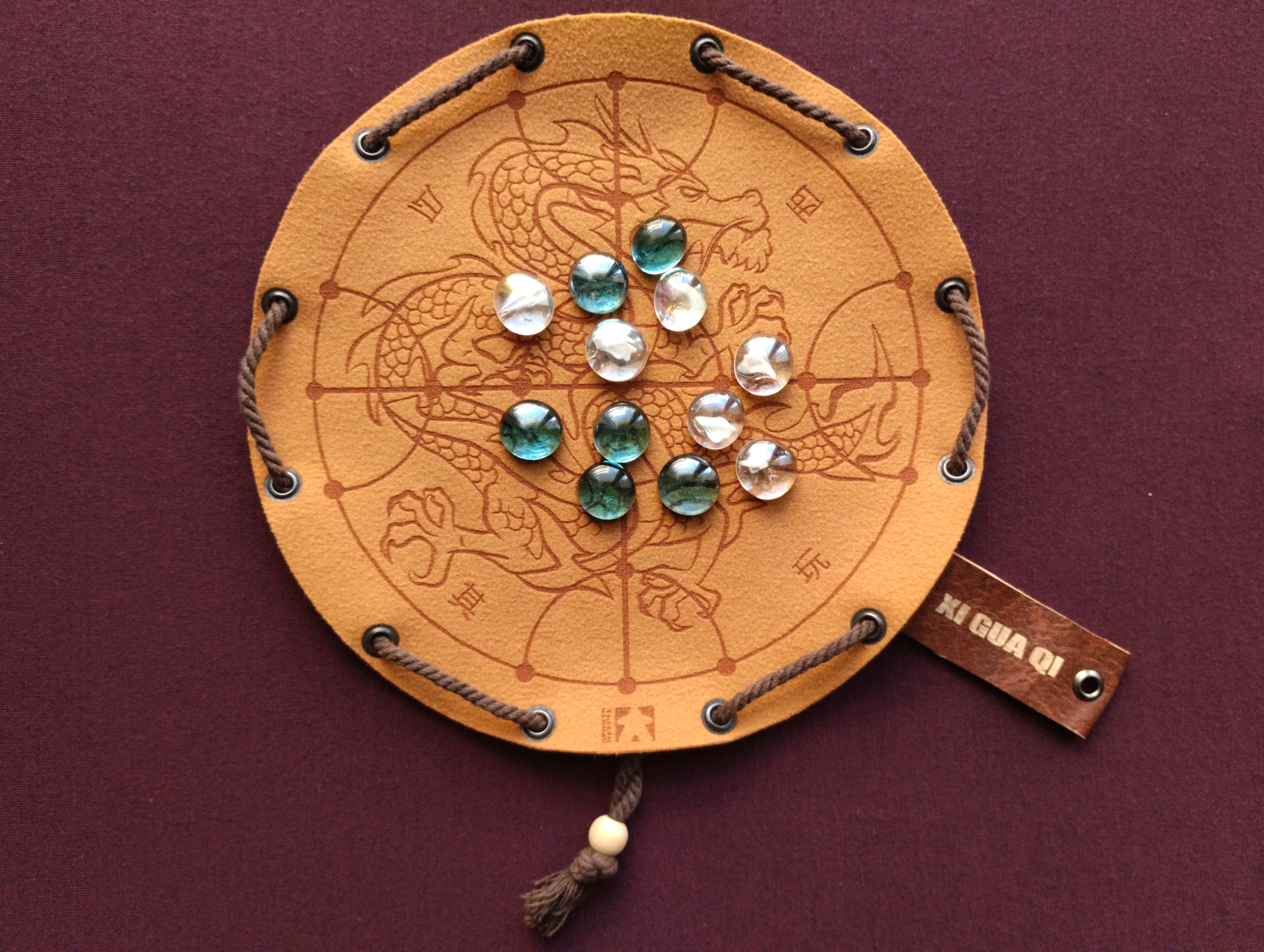 Xi Gua Qi Watermelon chess chinese ancient historic board game in faux leather pouch, 22.5cm, 8.85inches diameter