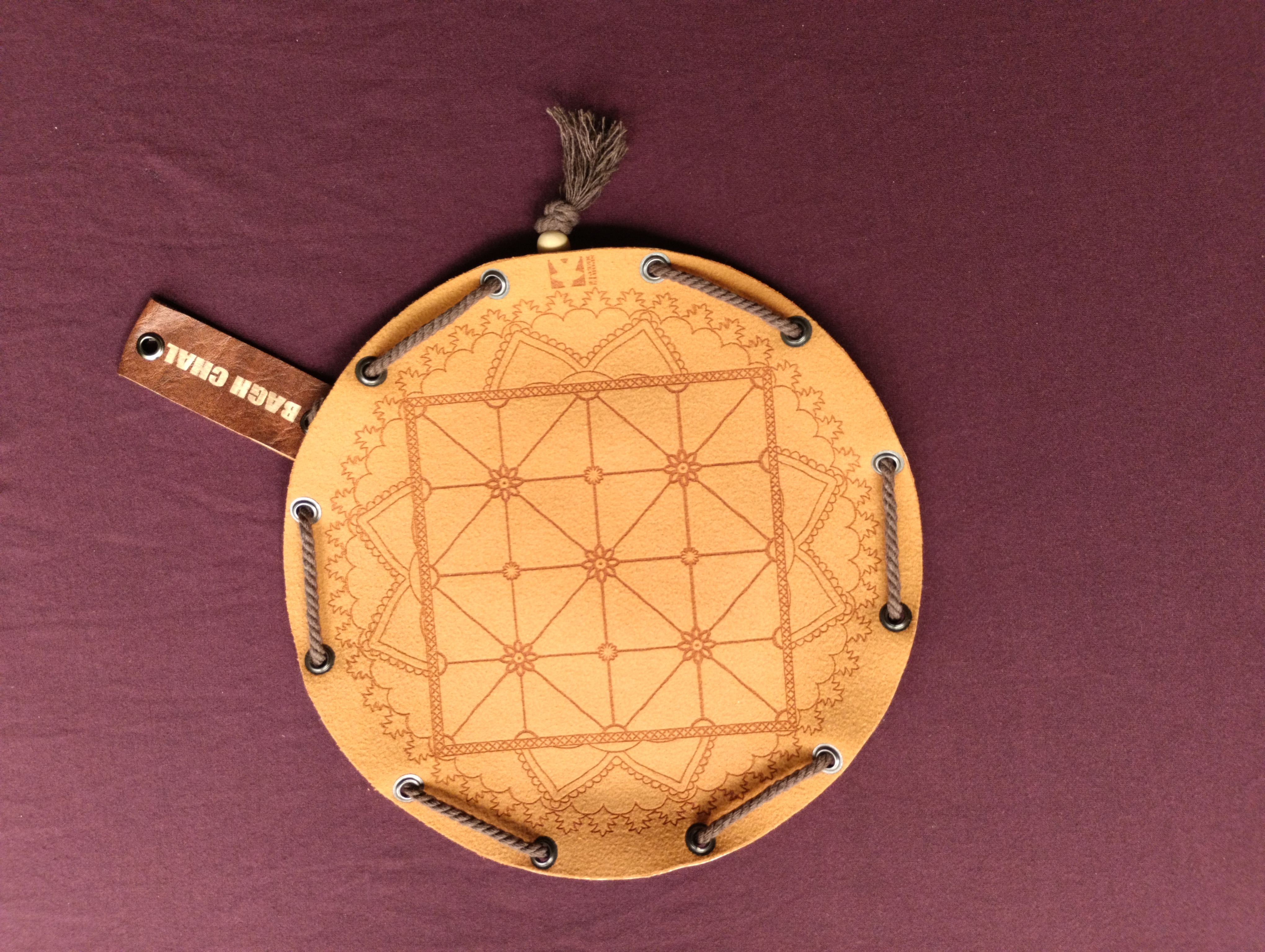 Bagh Chal Tigers and Goats nepalese ancient historic board game in faux leather pouch, 22.5cm, 8.85inch diameter
