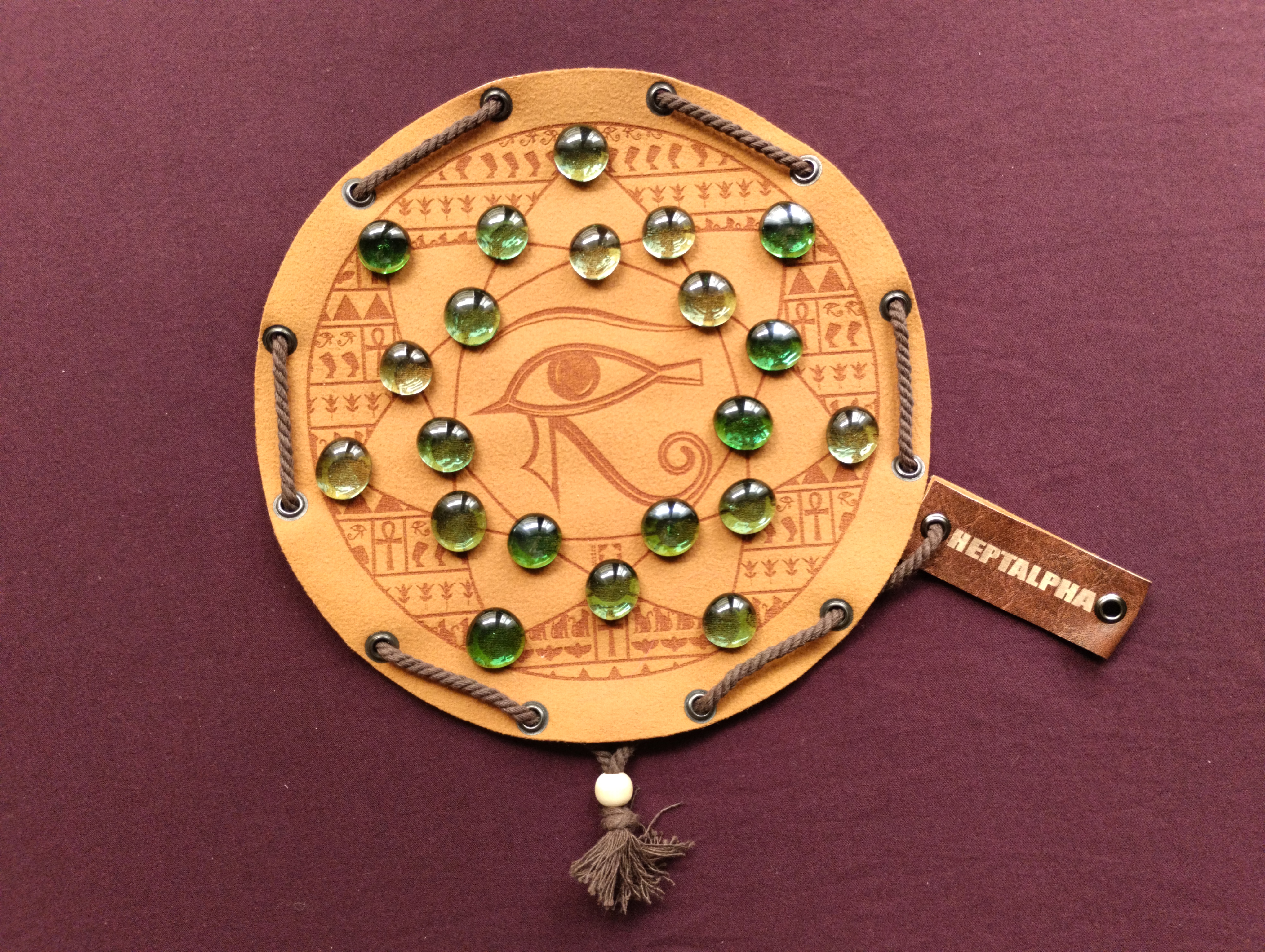 Heptalpha / Heptagram - egyptian ancient historic board game in faux leather pouch, 22.5cm / 8.85inches diameter