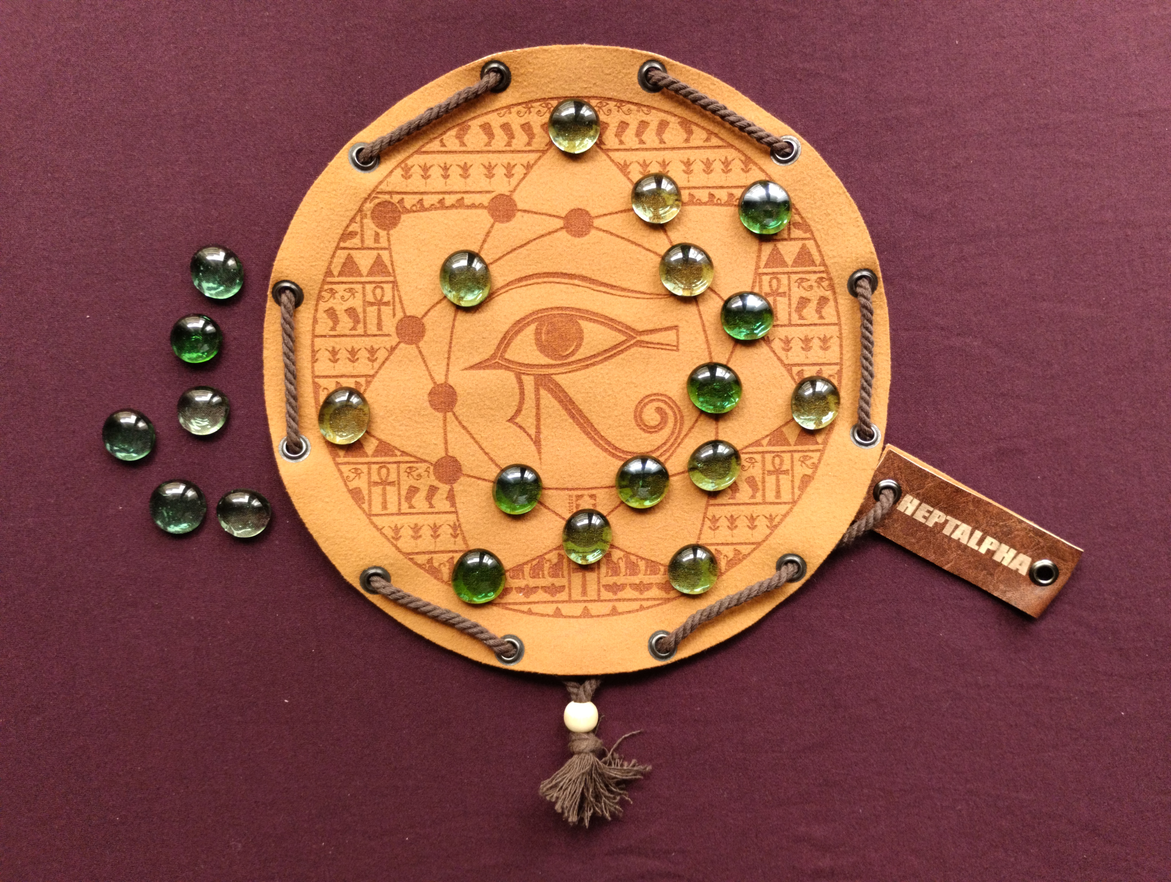 Heptalpha / Heptagram - egyptian ancient historic board game in faux leather pouch, 22.5cm / 8.85inches diameter