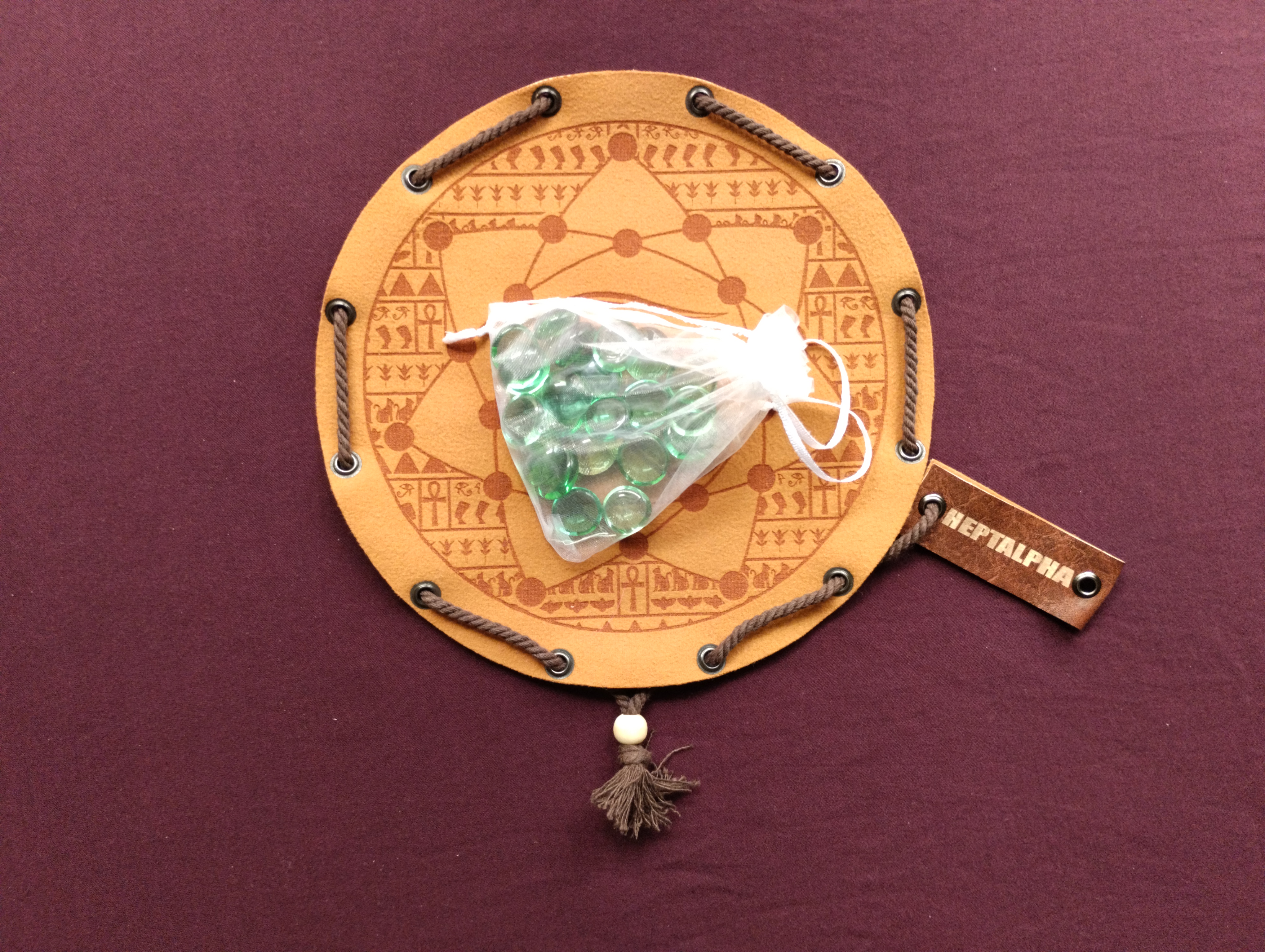 Heptalpha / Heptagram - egyptian ancient historic board game in faux leather pouch, 22.5cm / 8.85inches diameter