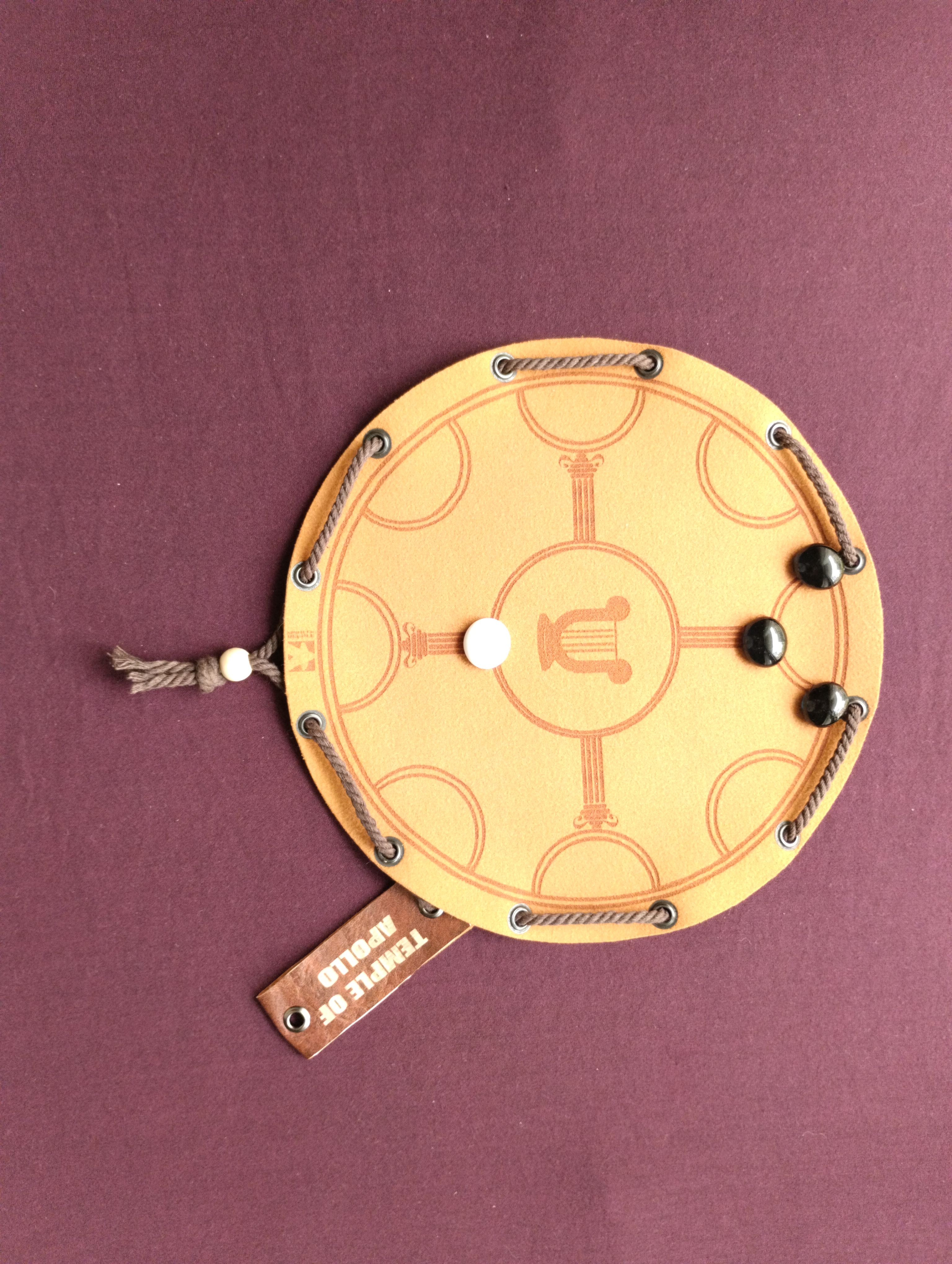 Temple of Apollo - bear hunt ancient greek historic board game in faux leather pouch, 22.5cm / 8.85 inches diameter