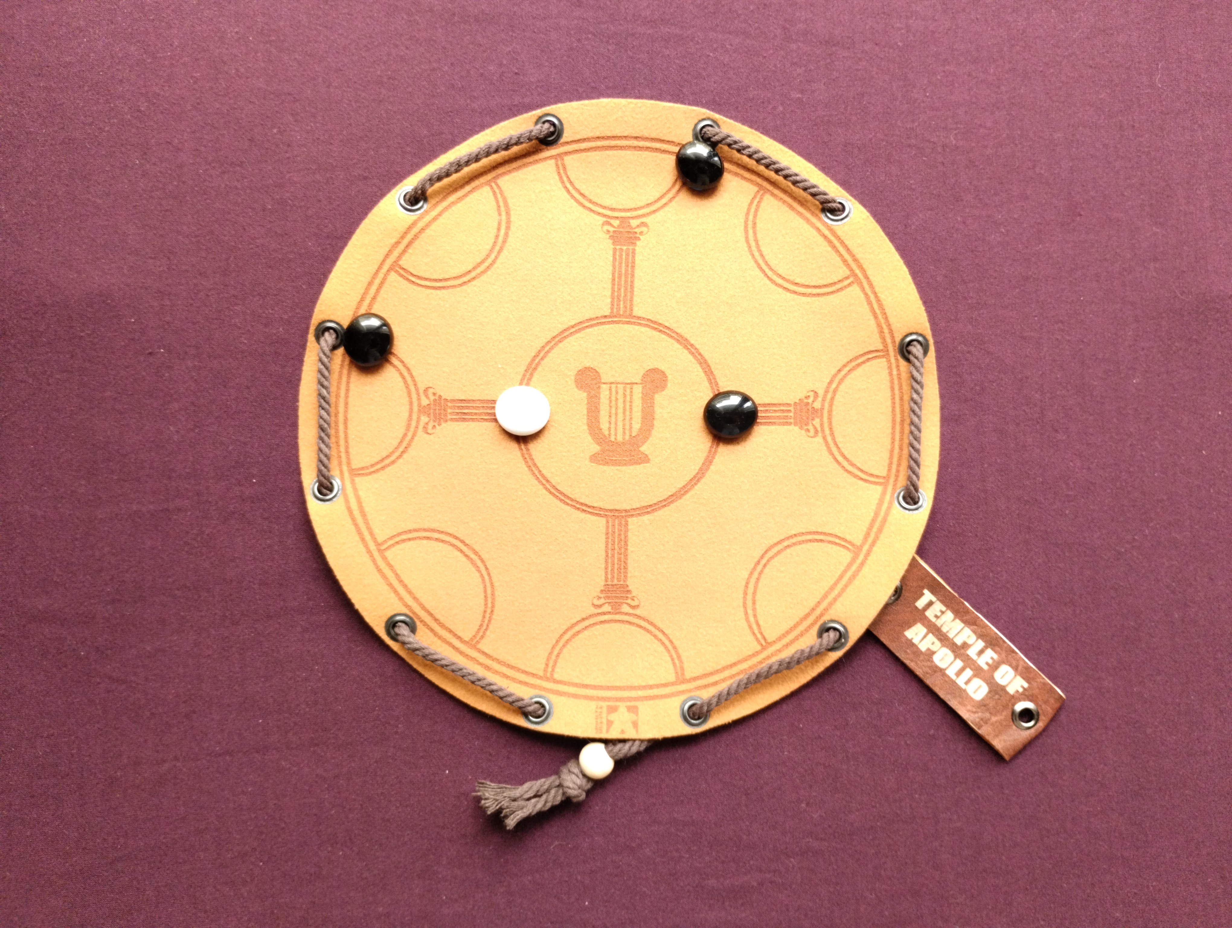 Temple of Apollo - bear hunt ancient greek historic board game in faux leather pouch, 22.5cm / 8.85 inches diameter