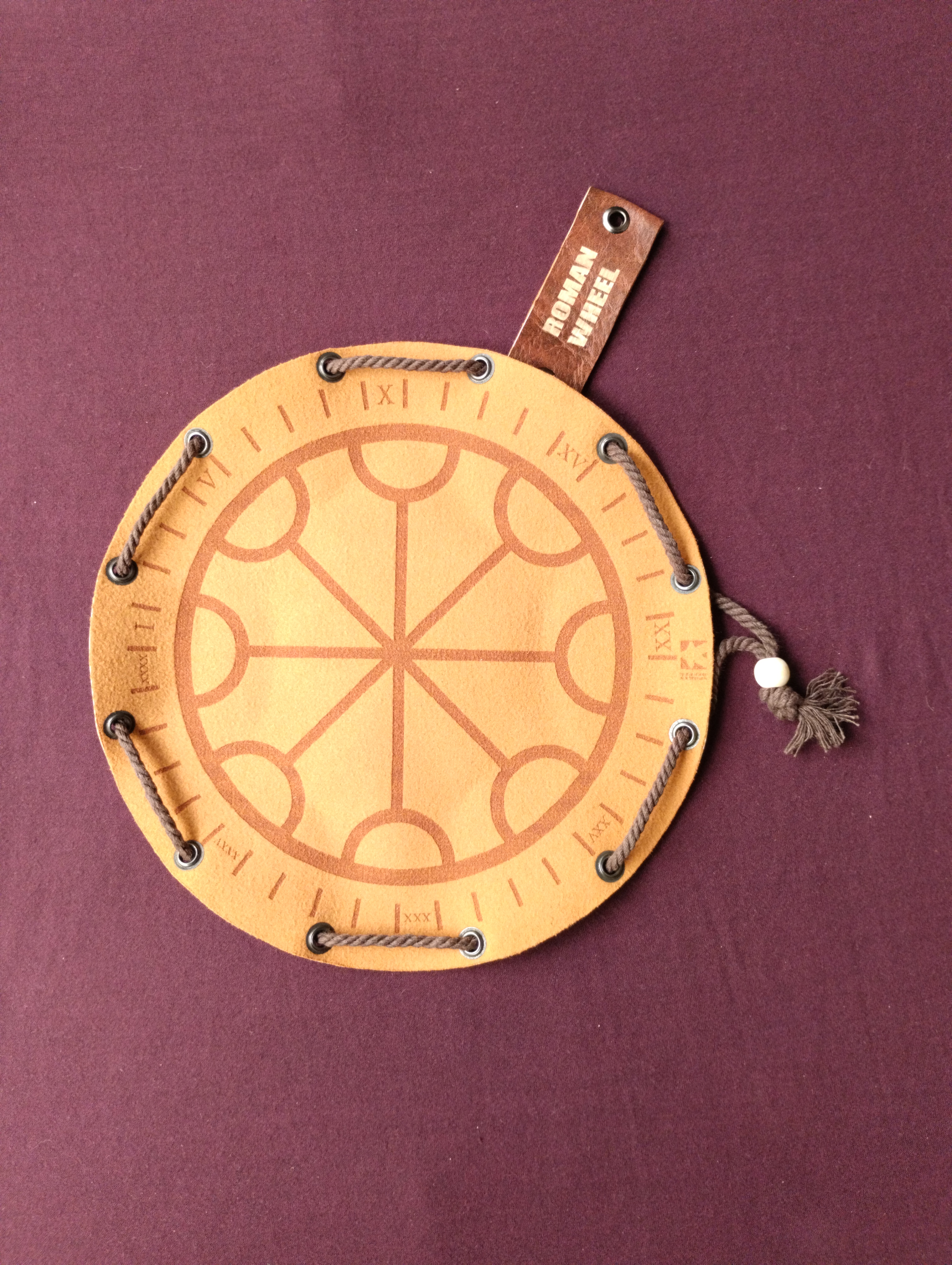 Roman wheel - bear hunt ancient historic board game in faux leather pouch, 22.5 cm / 8.85 inches diameter