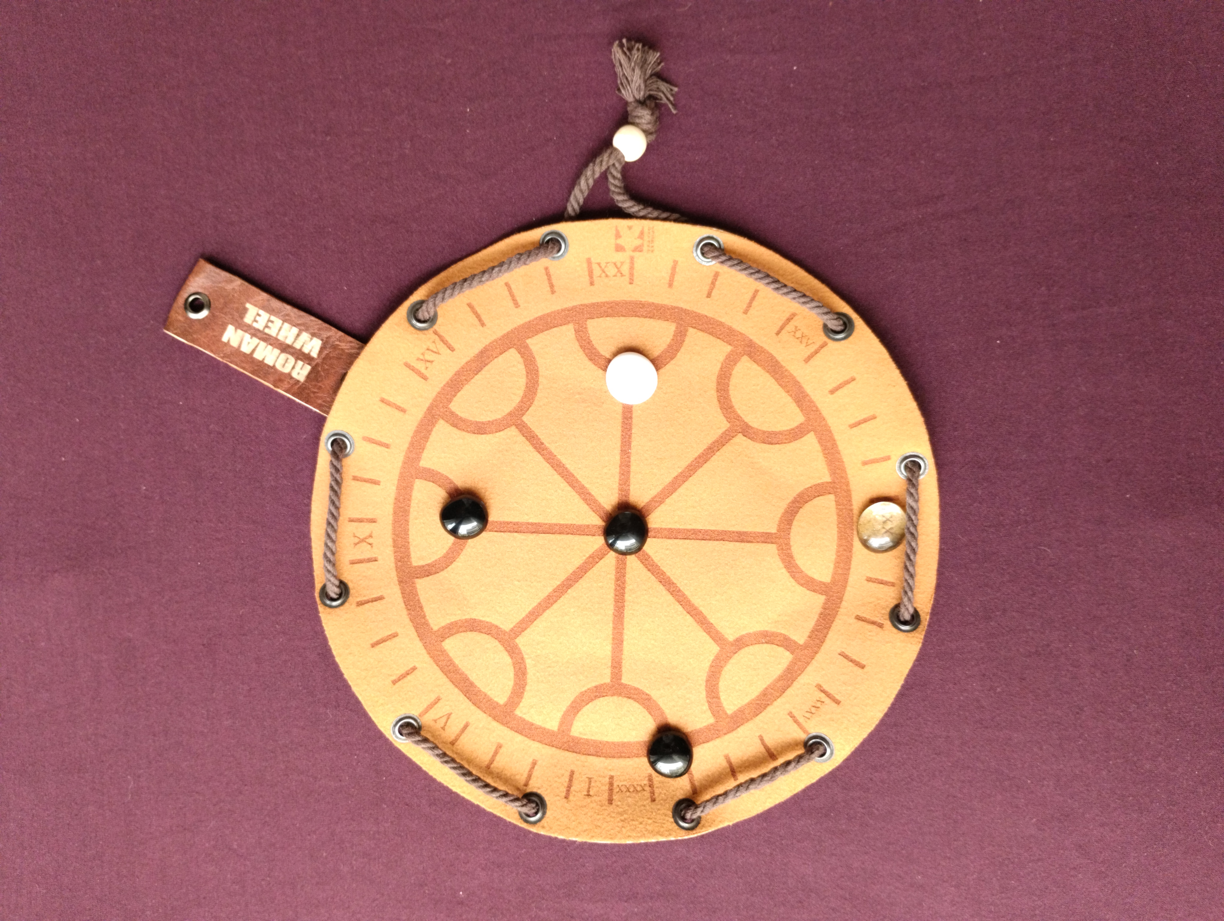 Roman wheel - bear hunt ancient historic board game in faux leather pouch, 22.5 cm / 8.85 inches diameter