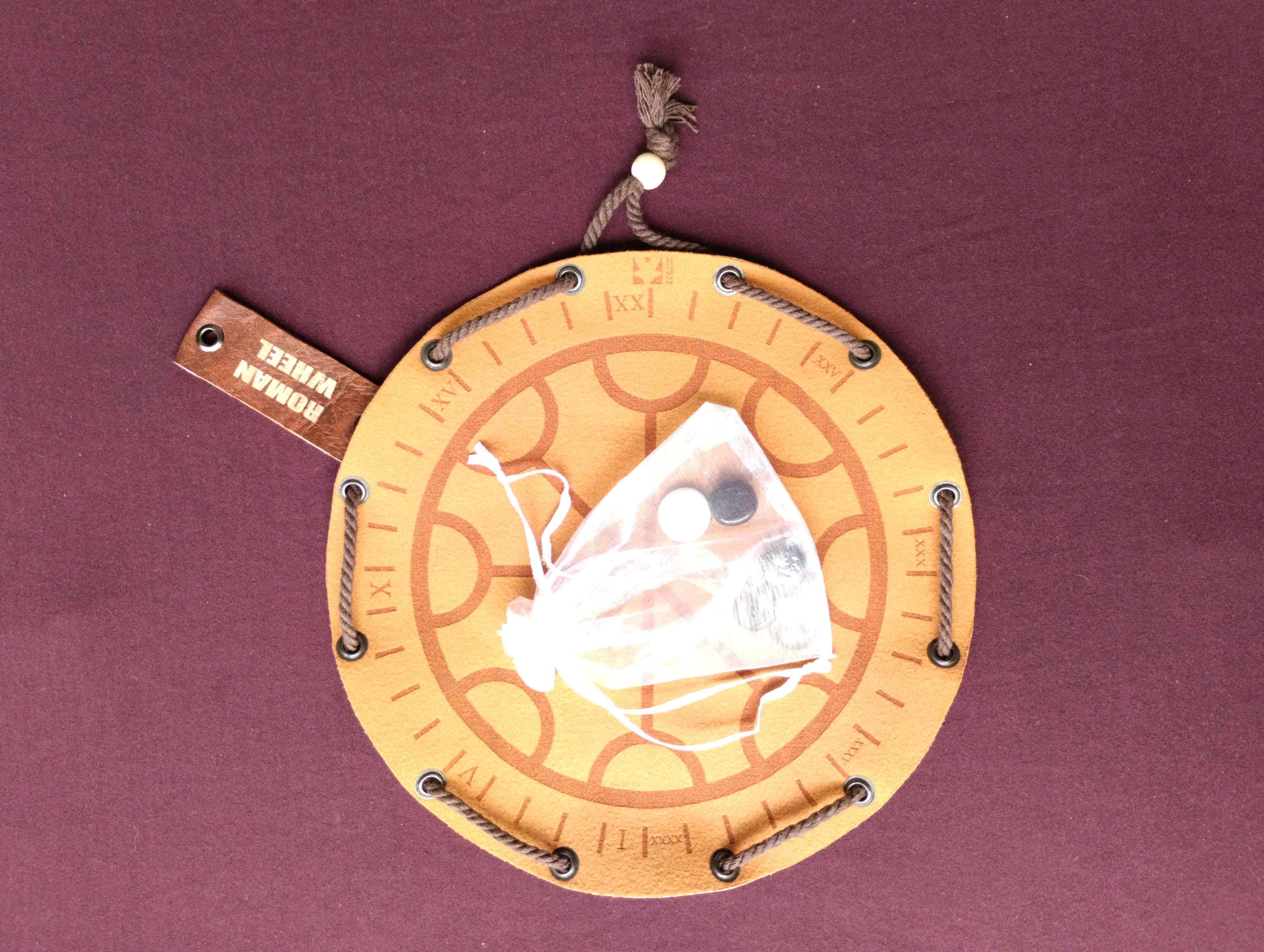 Roman wheel - bear hunt ancient historic board game in faux leather pouch, 22.5 cm / 8.85 inches diameter