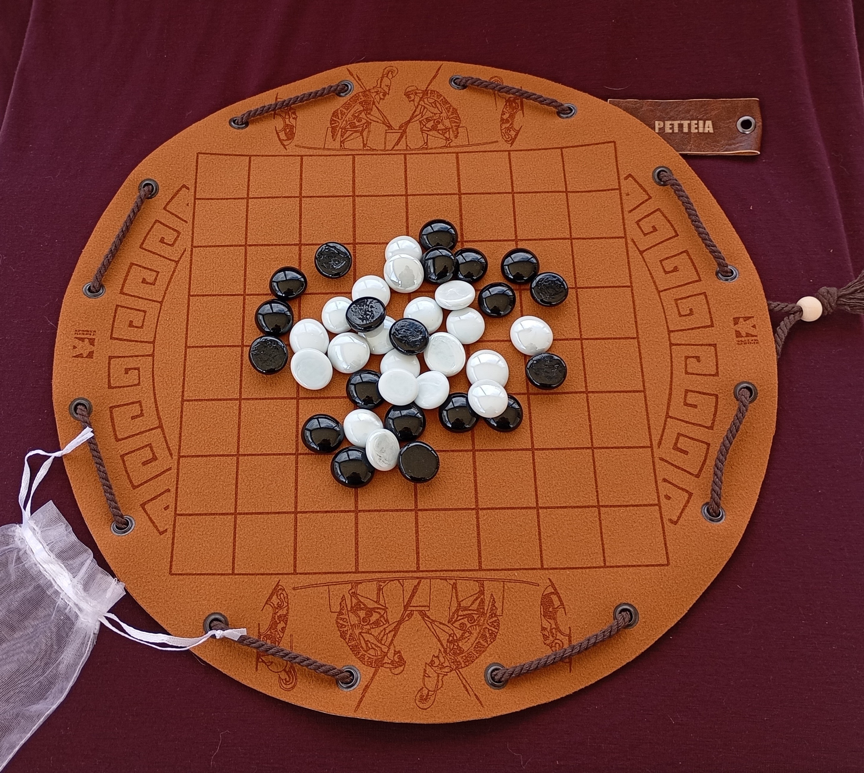 Petteia: Ancient Greek Board Game in Faux Leather Pouch