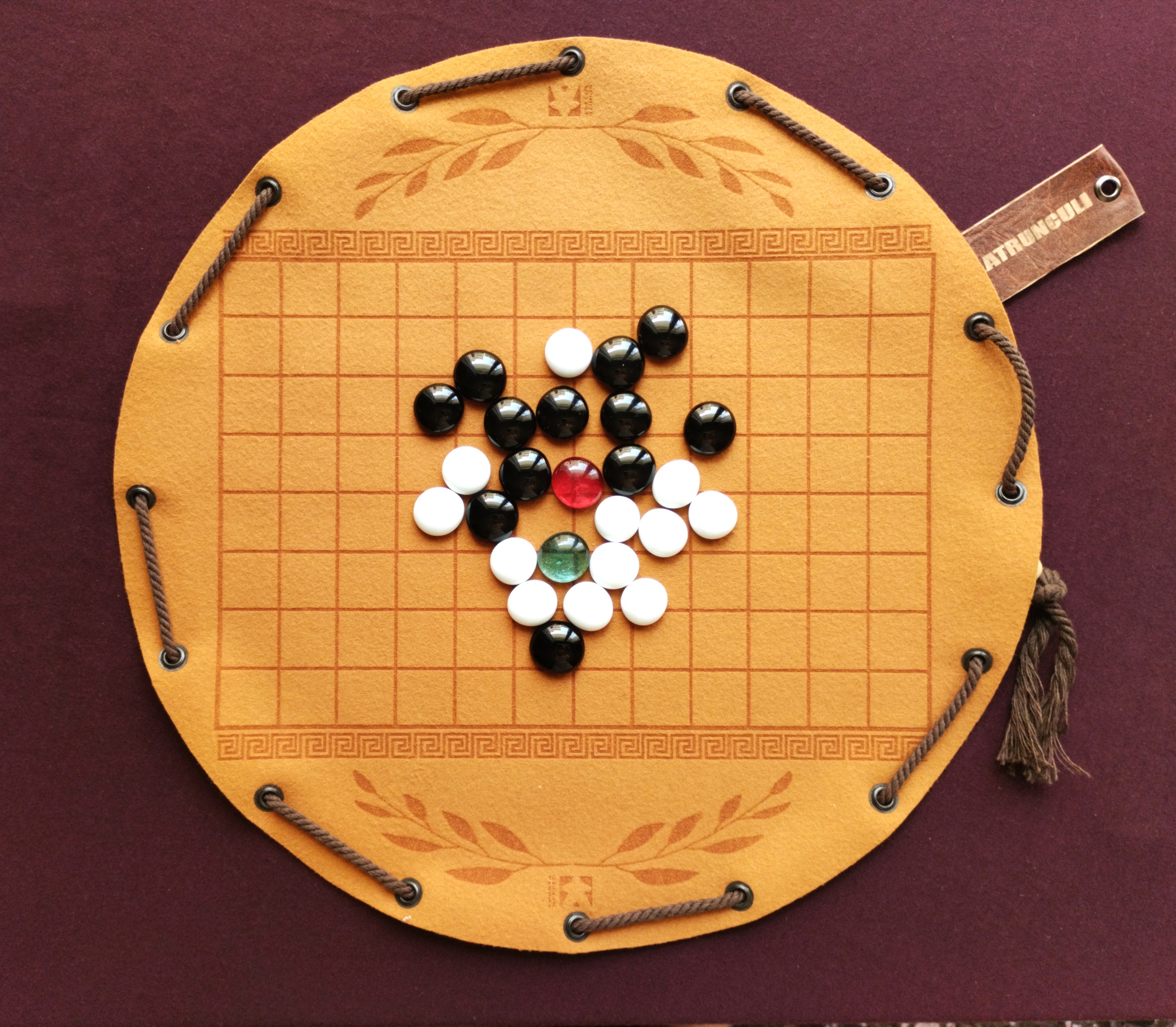 Latrunculi ancient historical Roman board game in faux leather pouch, 35cm, 13.78inch diameter