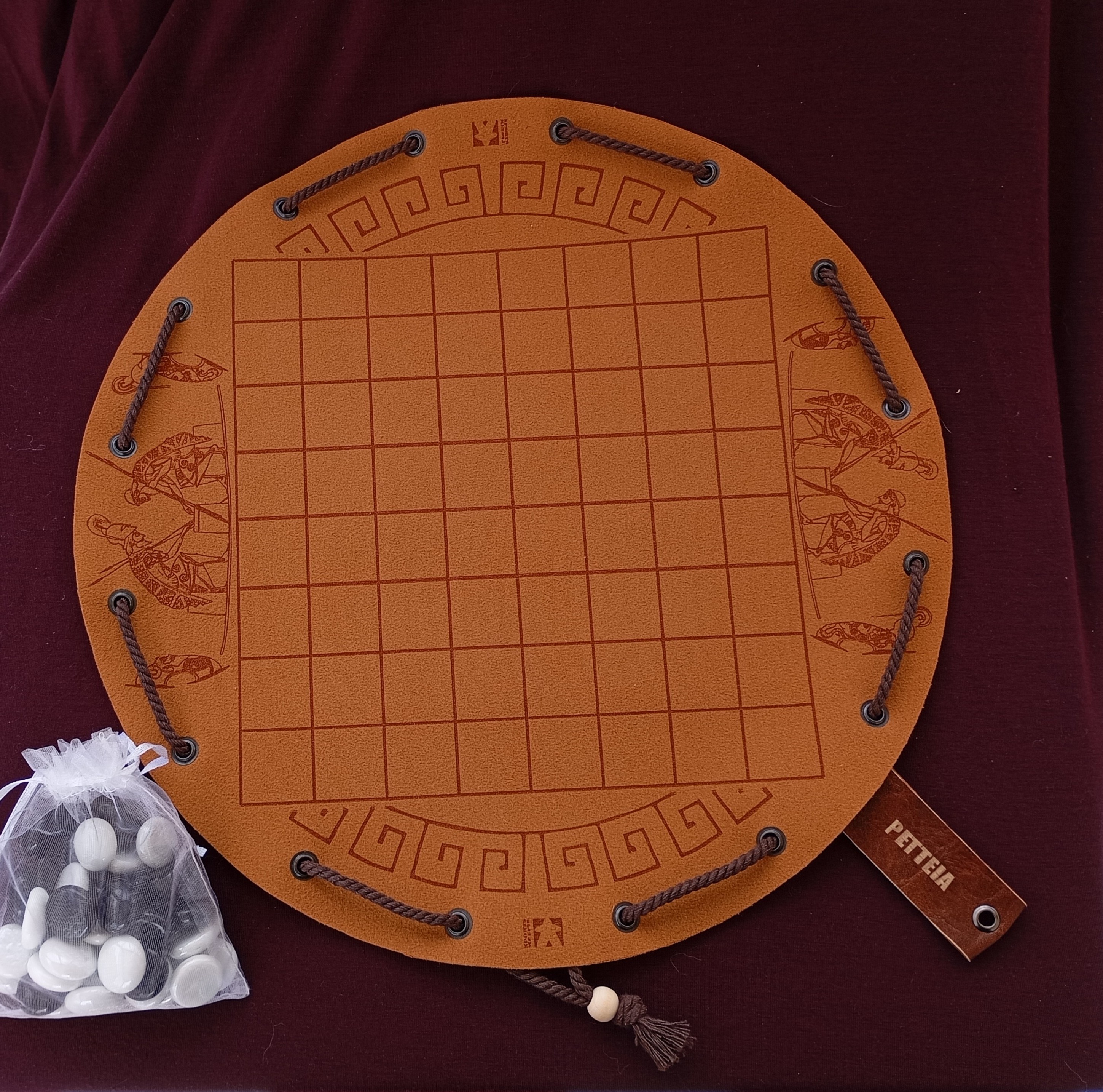 Petteia: Ancient Greek Board Game in Faux Leather Pouch