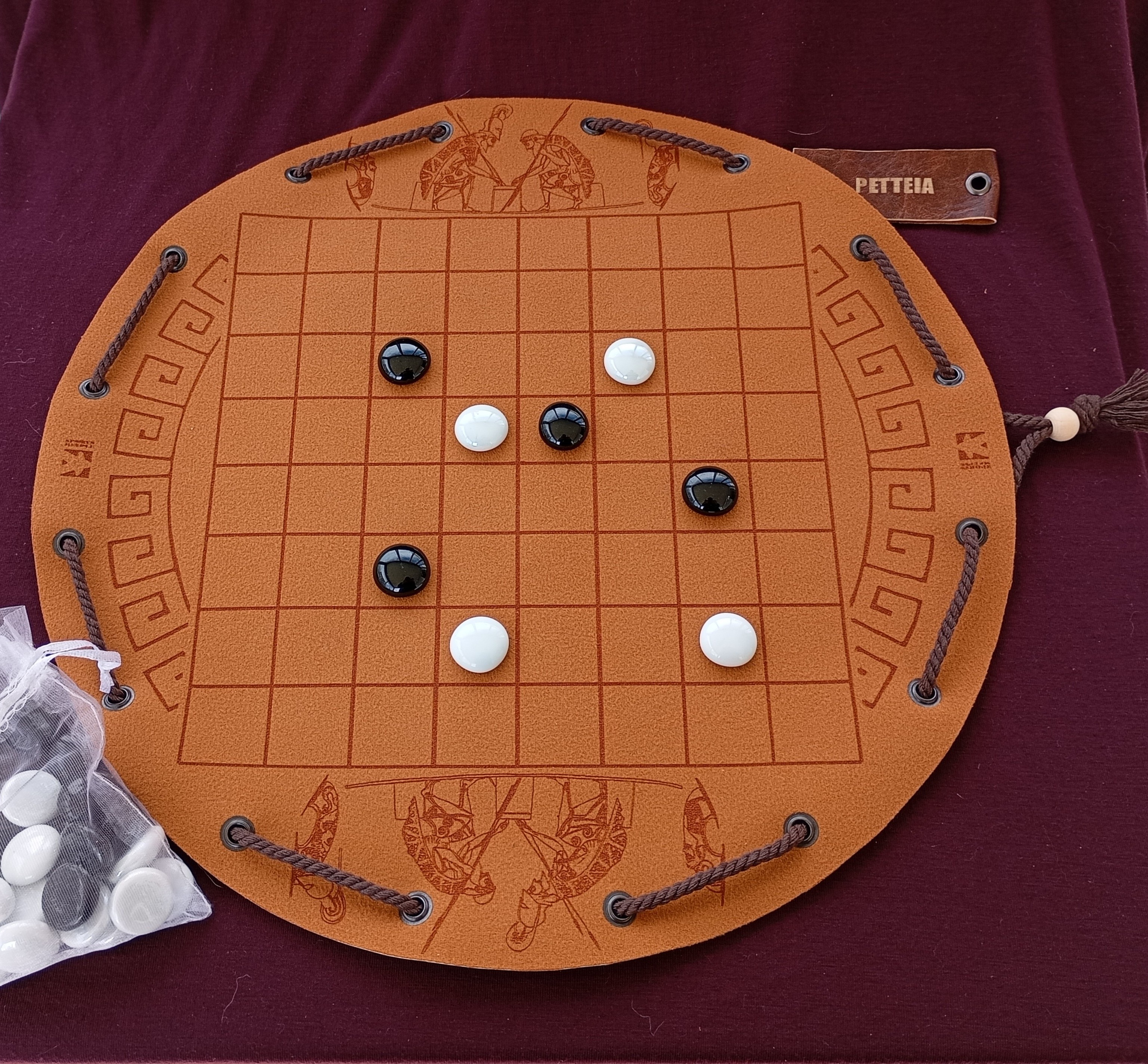Petteia: Ancient Greek Board Game in Faux Leather Pouch