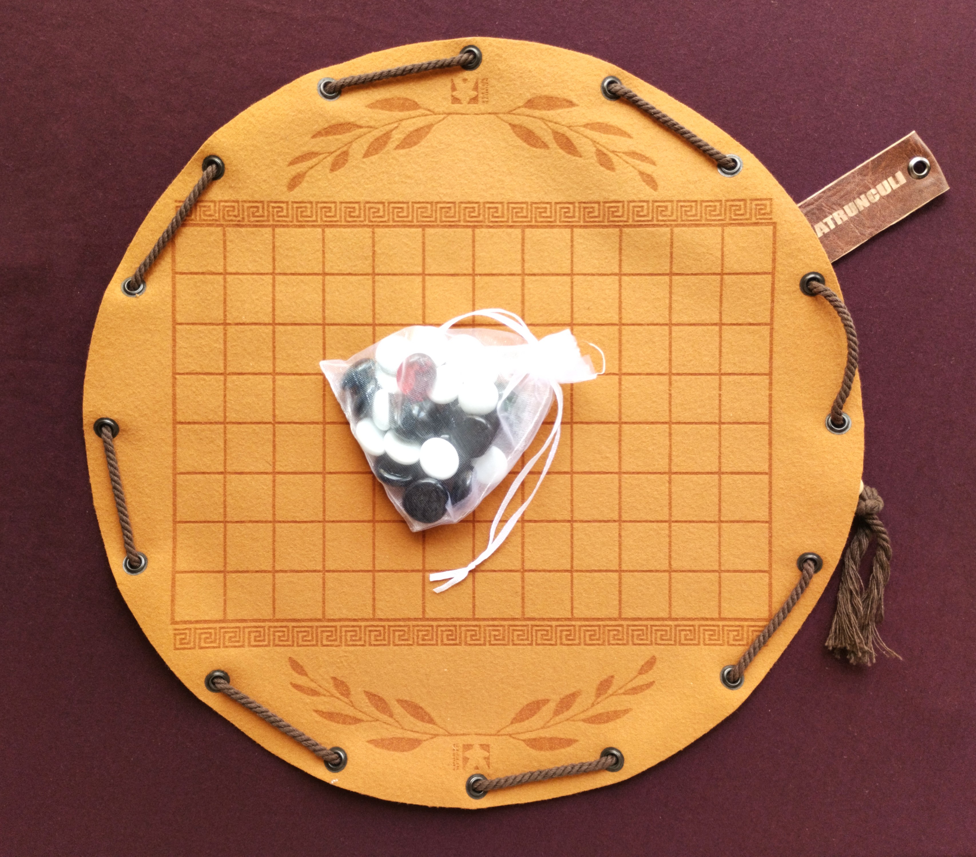 Latrunculi ancient historical Roman board game in faux leather pouch, 35cm, 13.78inch diameter