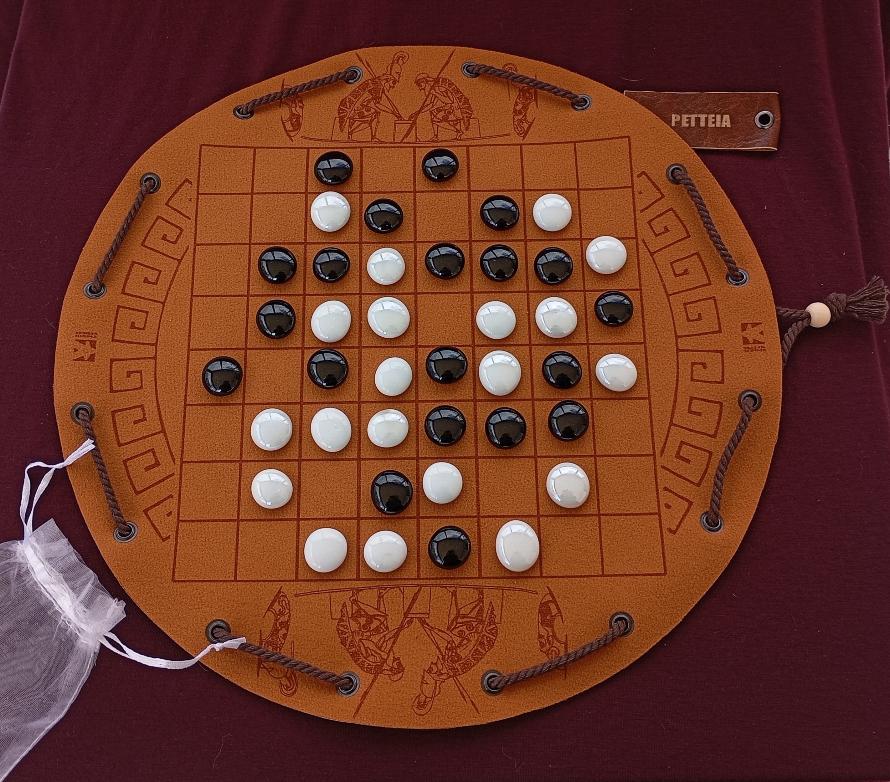 Petteia: Ancient Greek Board Game in Faux Leather Pouch
