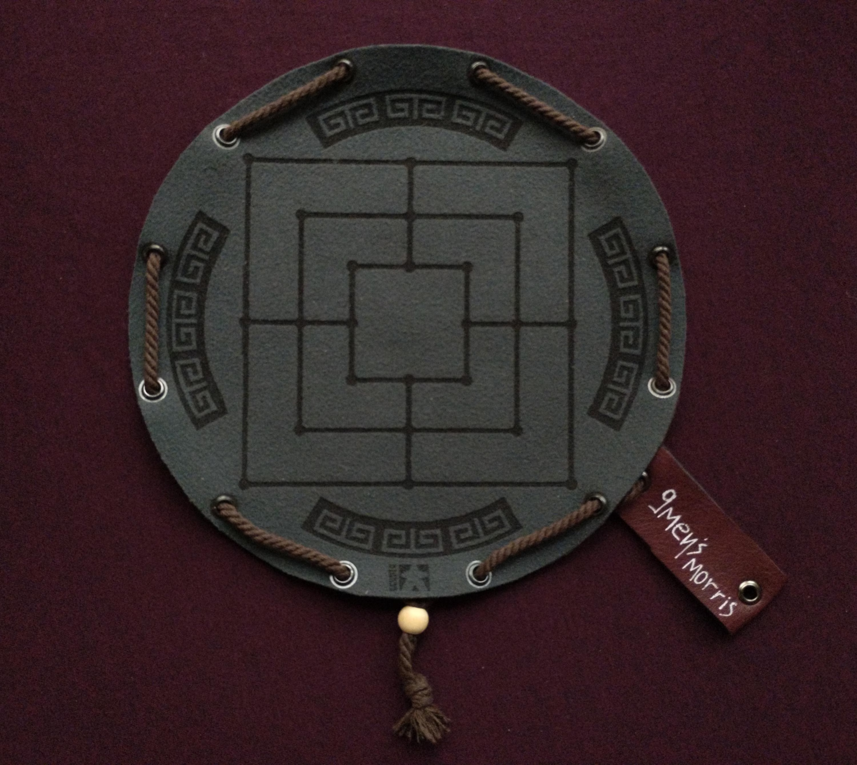 Nine Men's Morris ancient roman board game in dark green faux leather pouch, travel, portable, LARP