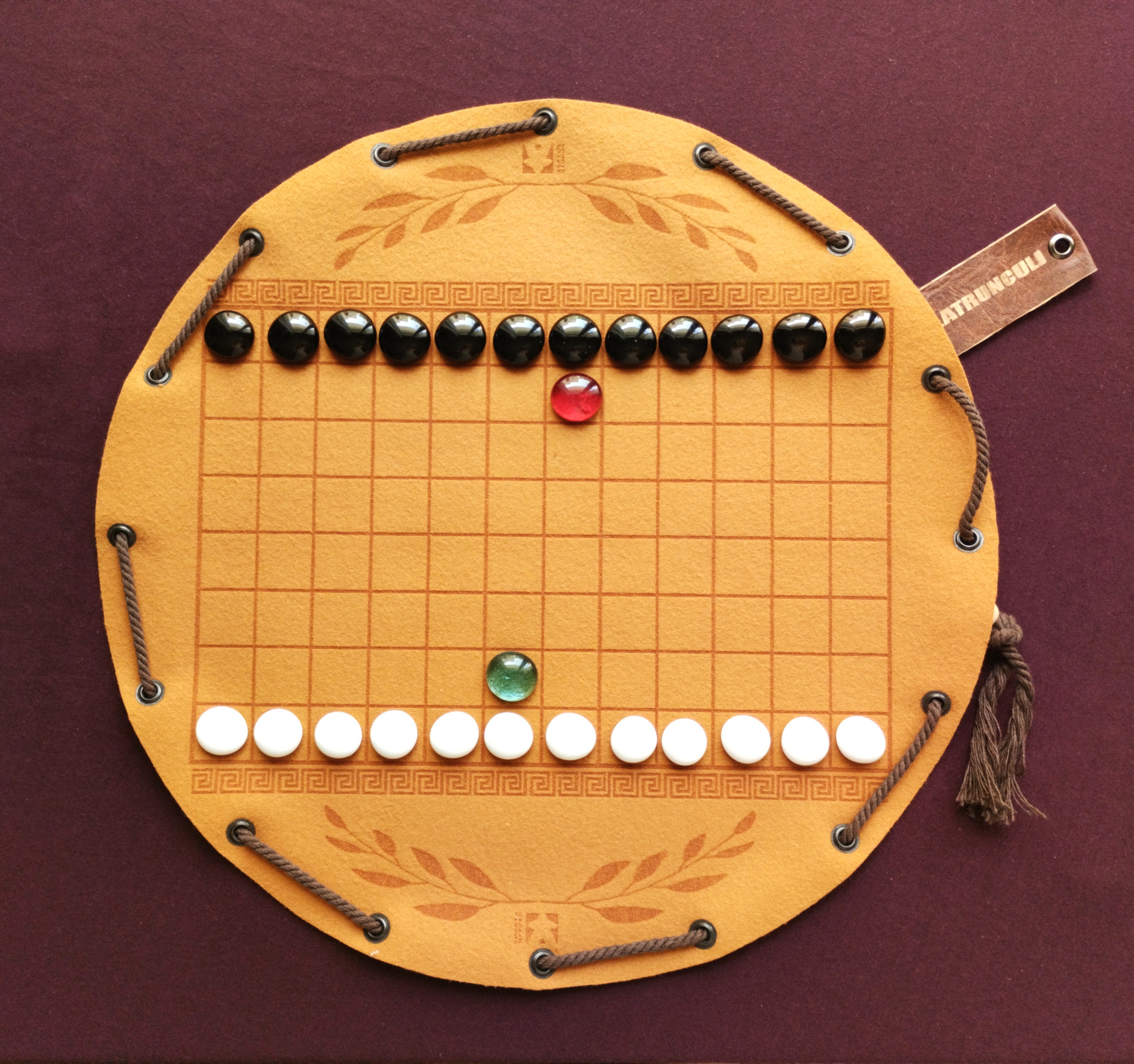 Latrunculi ancient historical Roman board game in faux leather pouch, 35cm, 13.78inch diameter