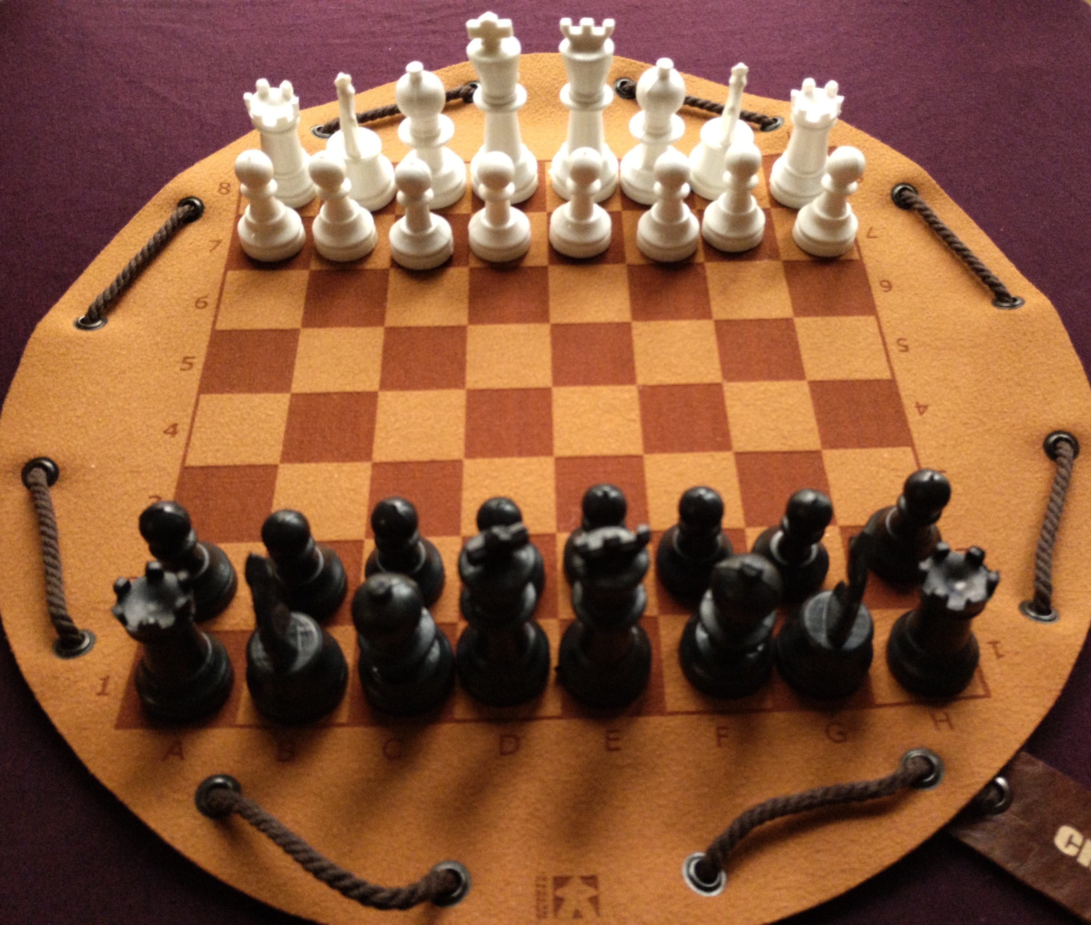 Chess traditional historical board game in faux leather pouch, 35cm, 13.78 inches diameter