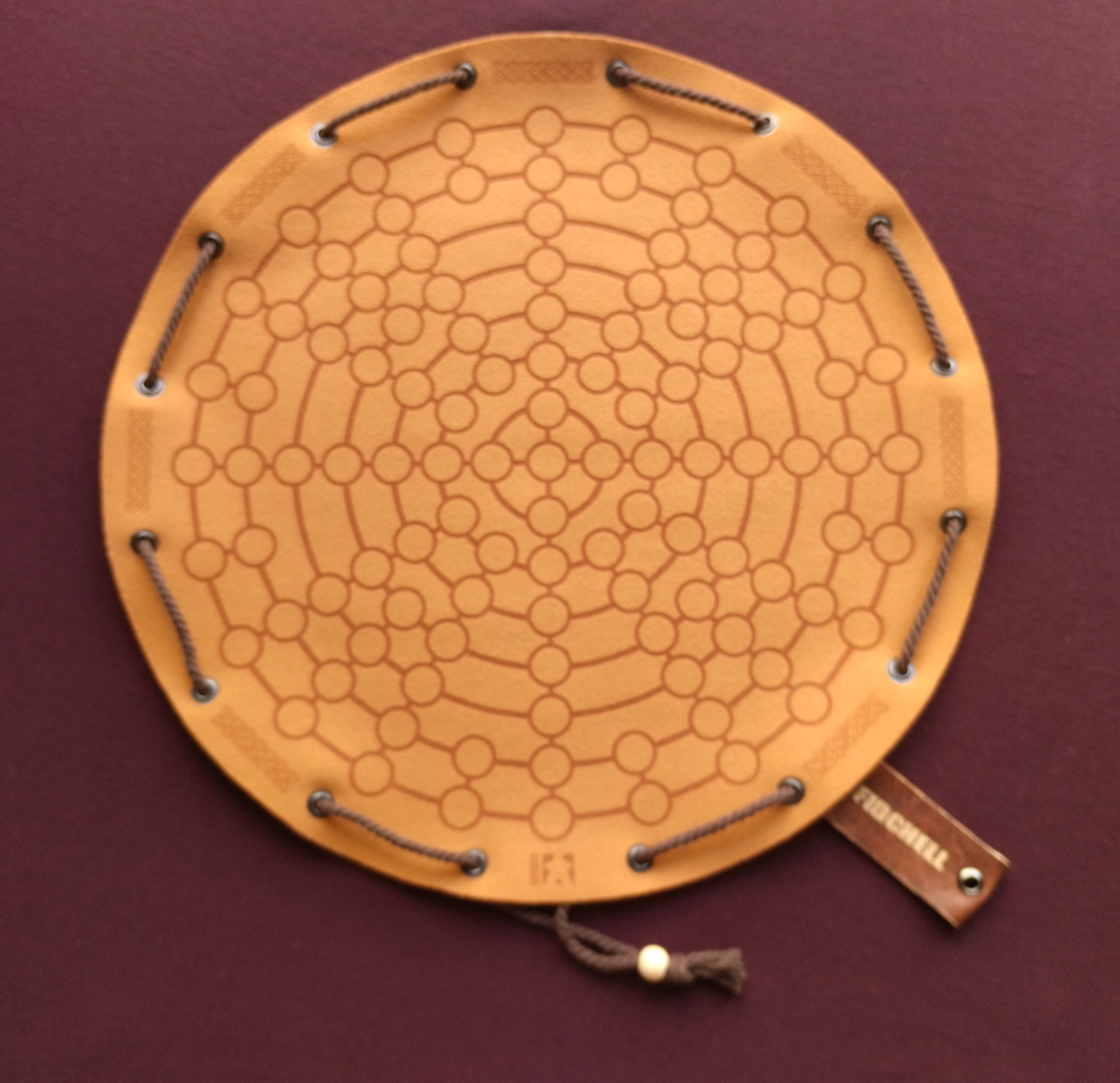 Fidchell - ancient Celtic board game in faux leather pouch, 35cm / 13.78 inches diameter