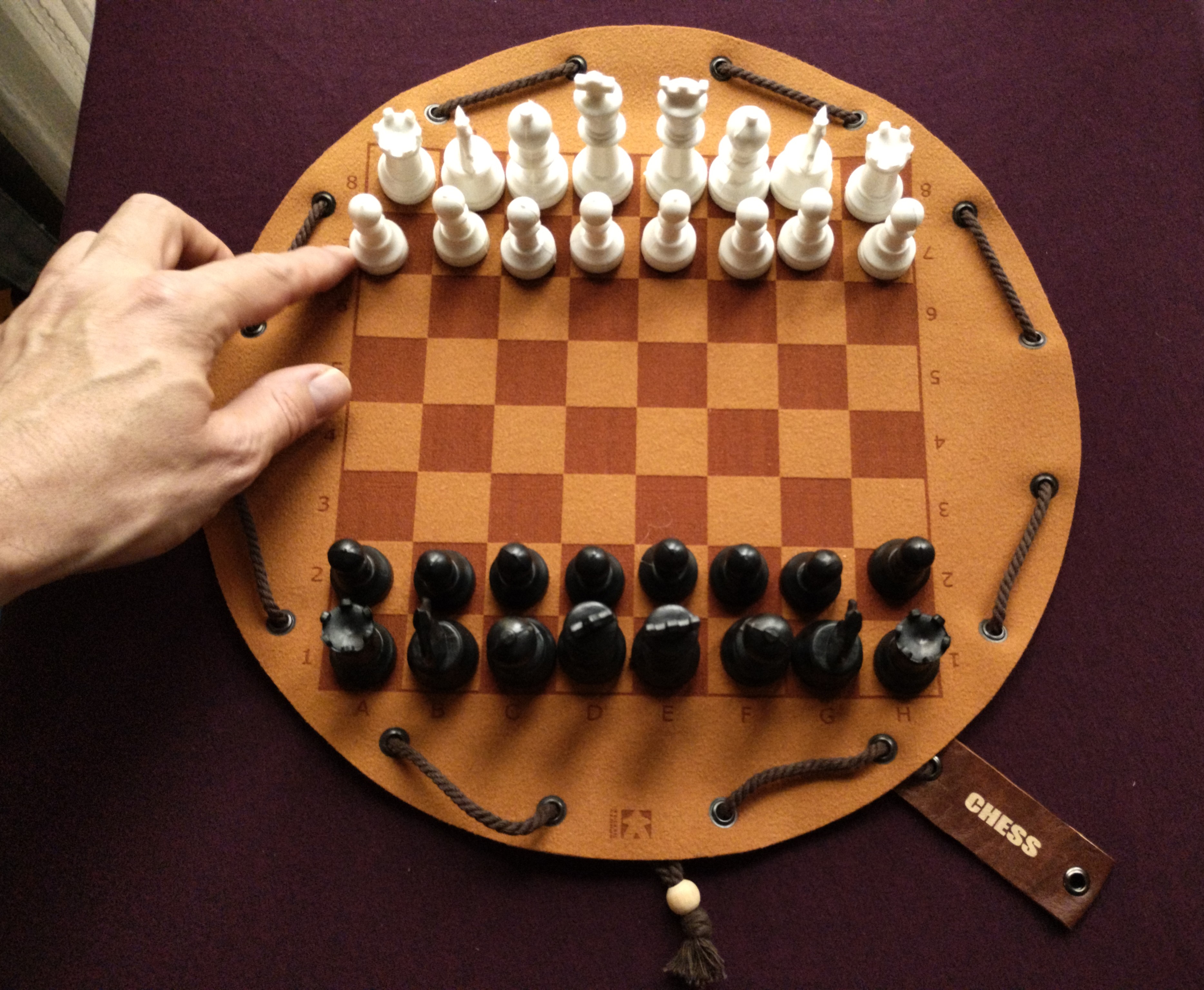 Chess traditional historical board game in faux leather pouch, 35cm, 13.78 inches diameter