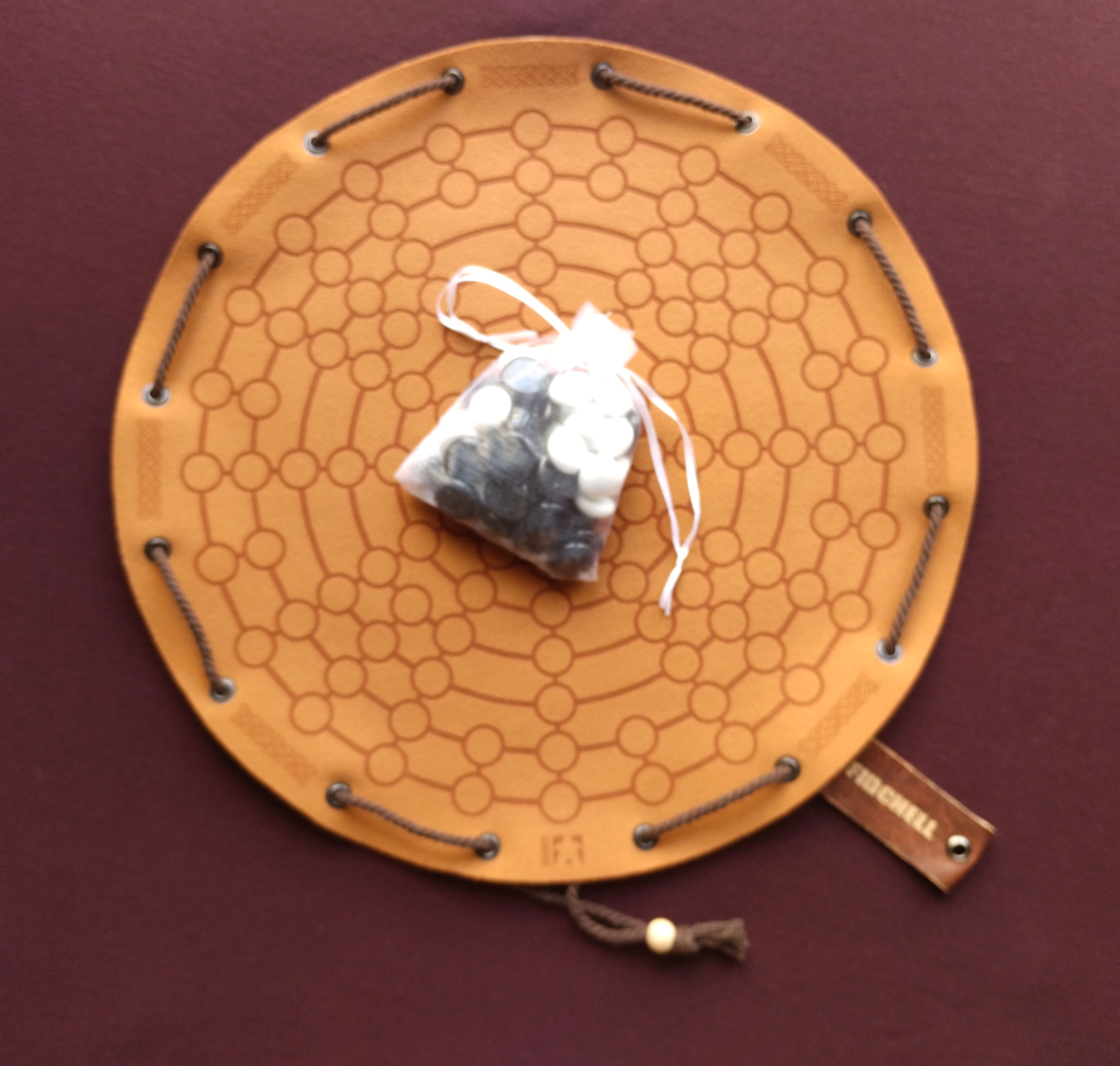 Fidchell - ancient Celtic board game in faux leather pouch, 35cm / 13.78 inches diameter
