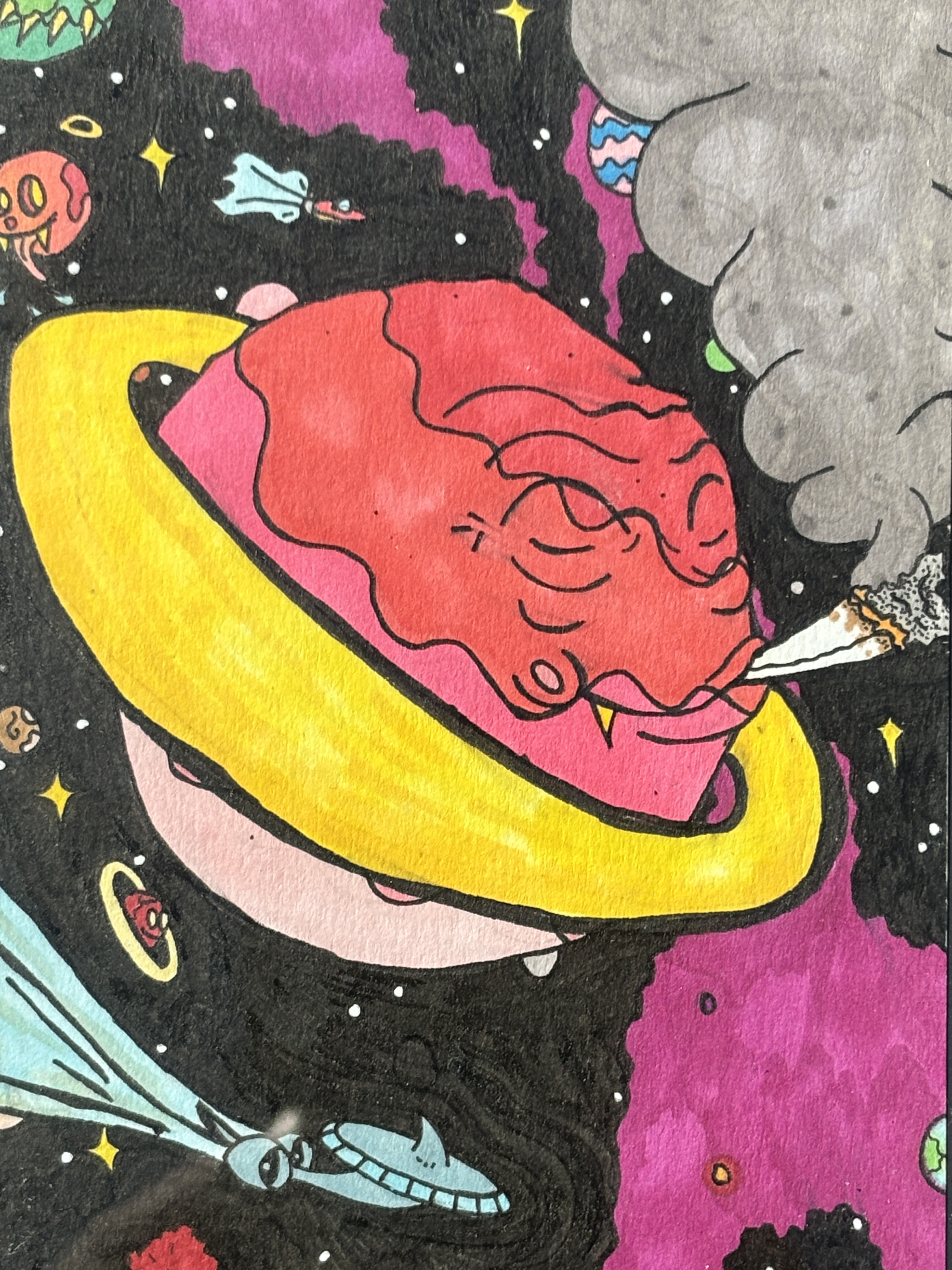 Puffin Planets Original Pen & Marker Illustration 