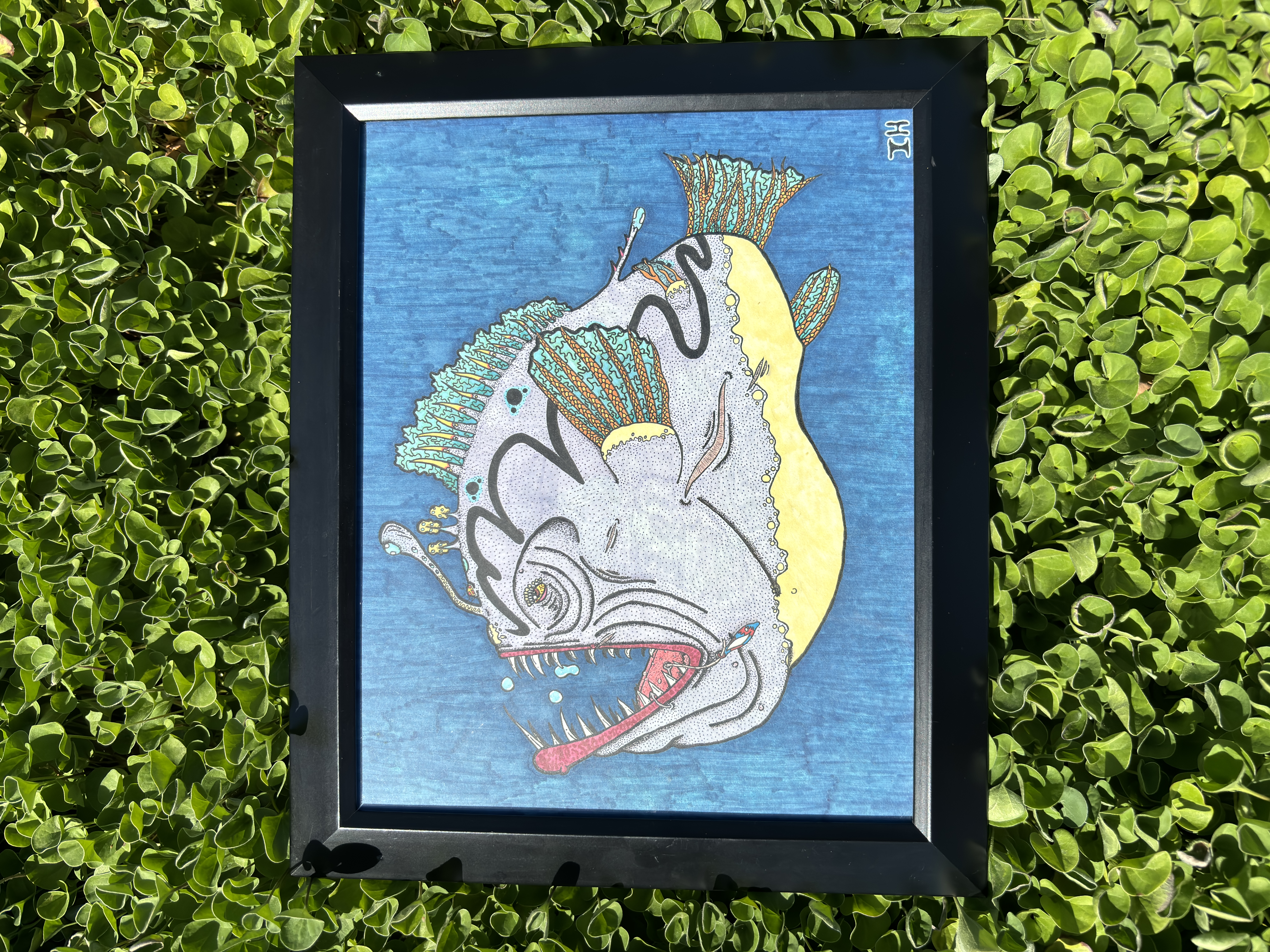 Original "Black Devil Fish" Pen & Marker Illustration 