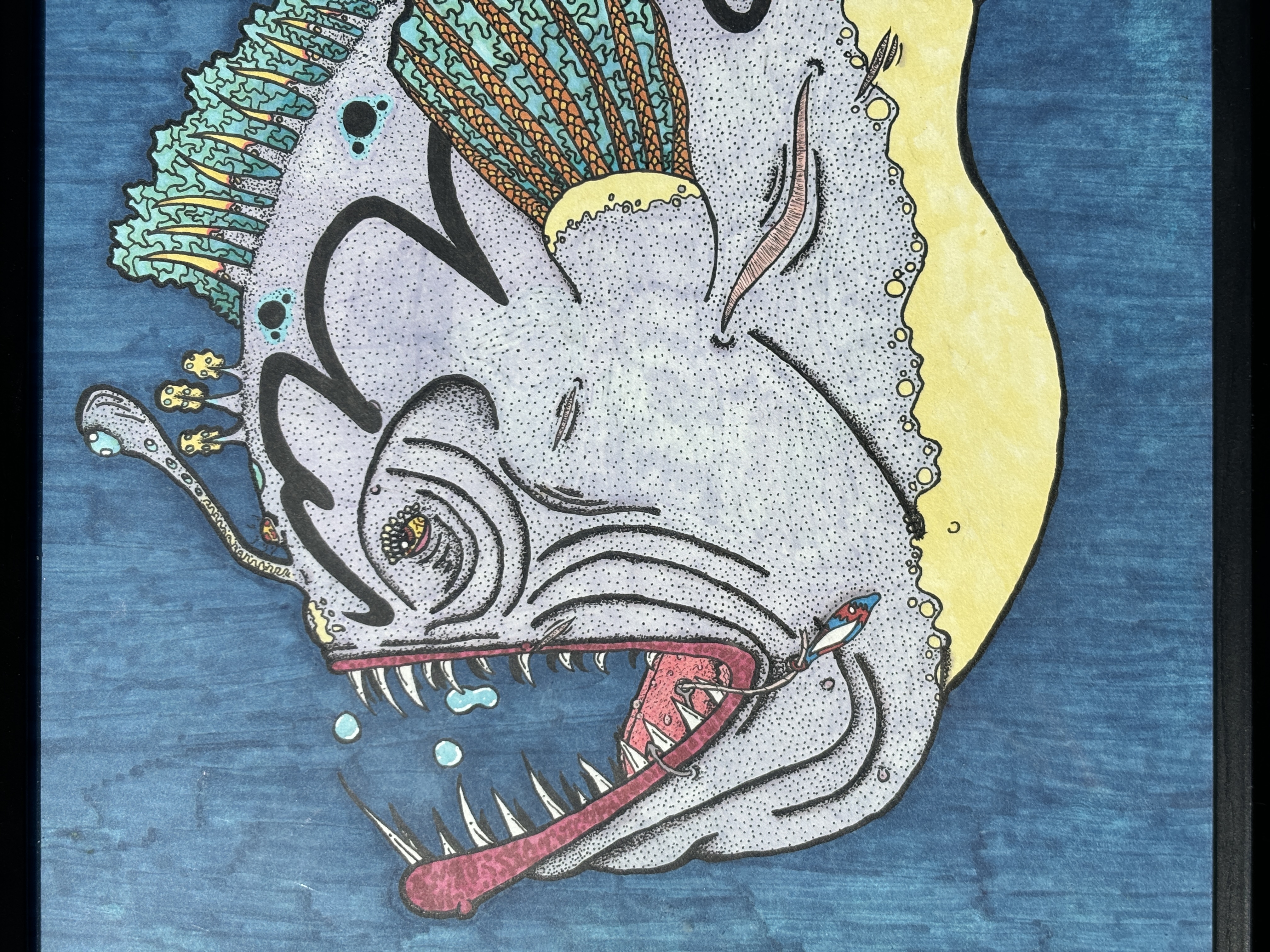 Original "Black Devil Fish" Pen & Marker Illustration 