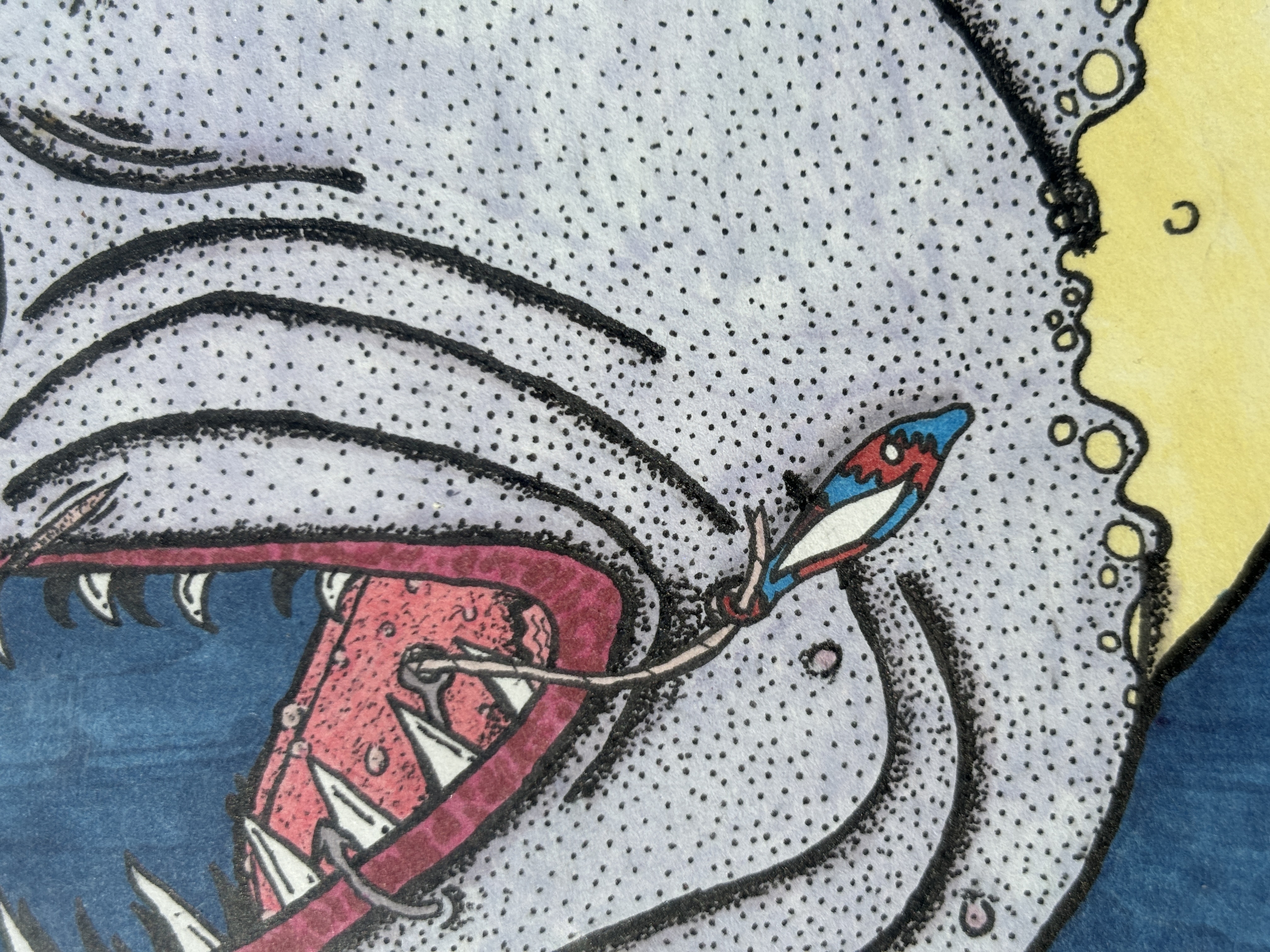 Original "Black Devil Fish" Pen & Marker Illustration 