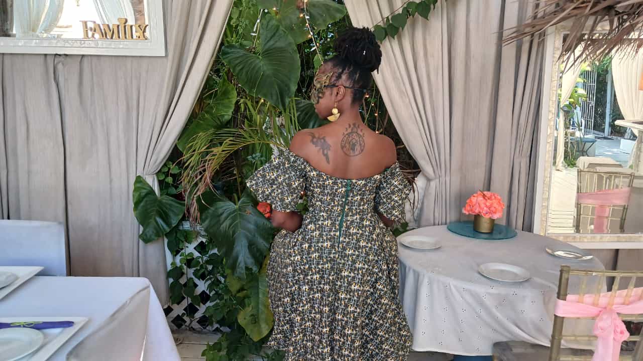 Green & Yellow Off The Shoulders Pineapple Dress