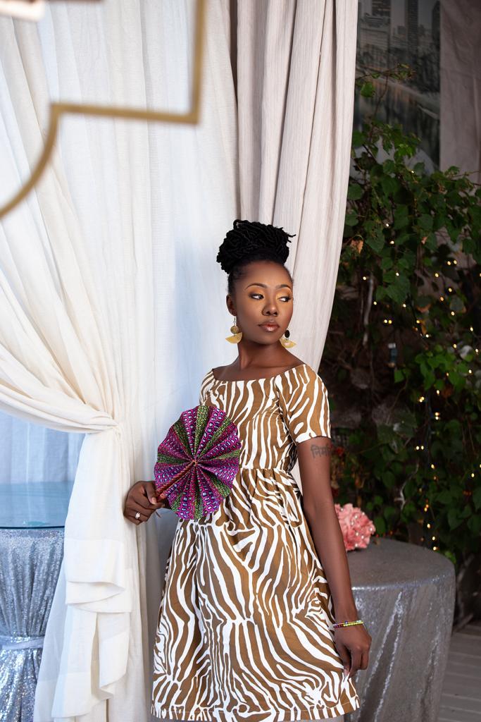 Brown Zebra A-Line Flare Dress