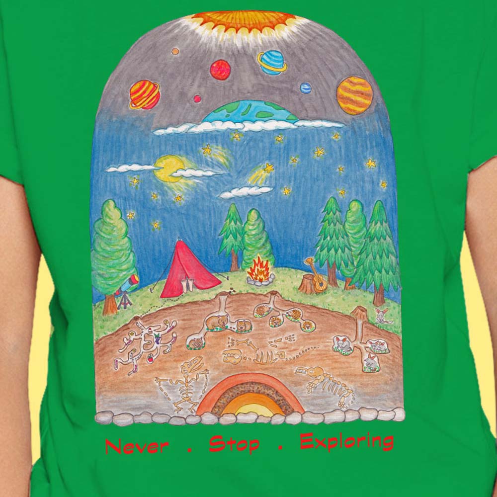 Kids T shirts: Cotton T shirt "Never Stop Exploring" Childrens Green T shirt