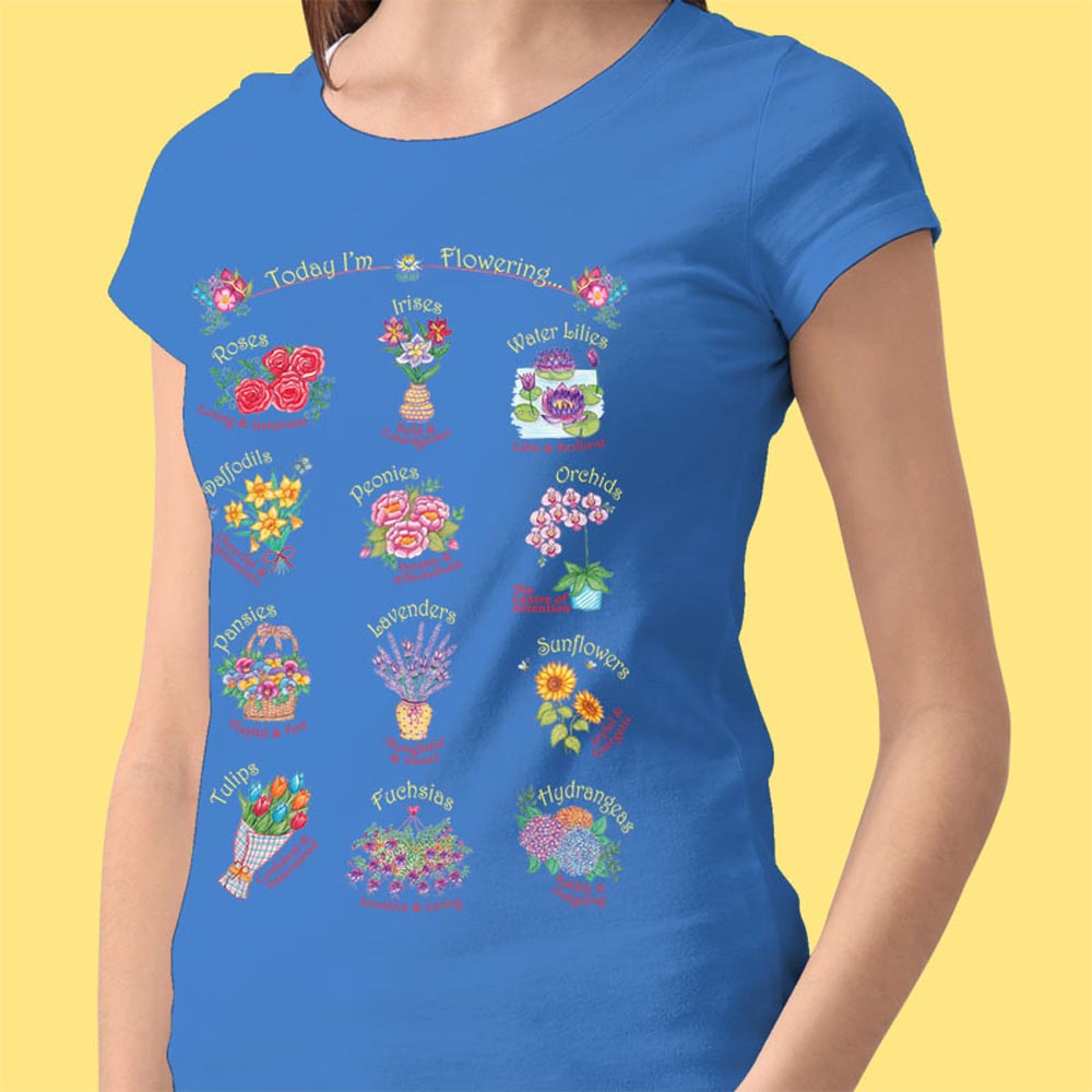 Women's T shirts: Flower T Shirt "Today I'm Flowering..." Womens Graphic Tees with Feelings Chart