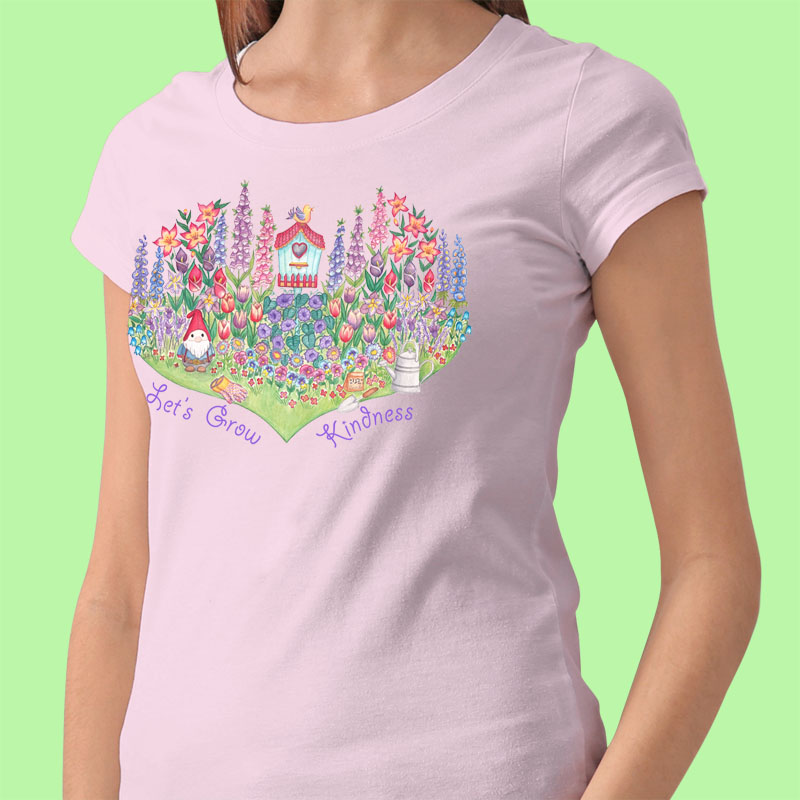 Be Kind T shirt: Pink T shirt "Let's Grow Kindness" Flower T shirt. Womens Graphic Tees, Cotton T shirts Women, Gardener Tshirt. 