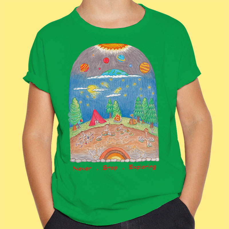 Green T shirt: Camping shirts "Never Stop Exploring" Childrens green T shirt. T shirt forest green, Boys Tshirts, Camping tee shirts
