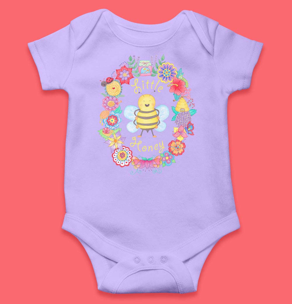 Baby Girl Gifts: Purple Bodysuit "Little Honey" Baby Girl Rompers and Muslin Swaddle Wrap